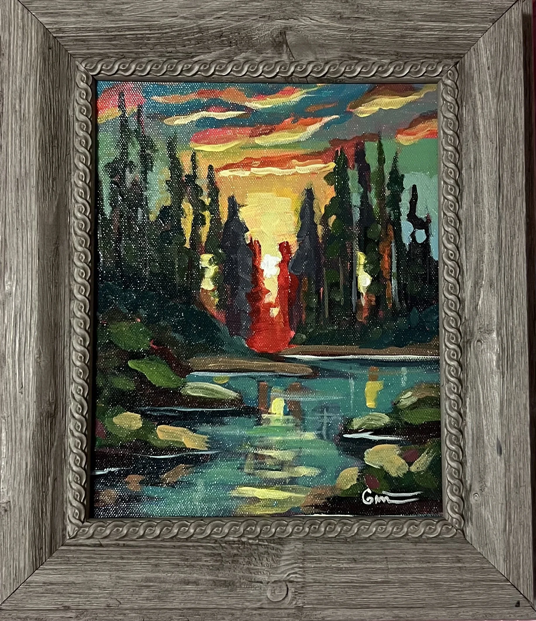 Lake Sunset Painting 8x10 with frame