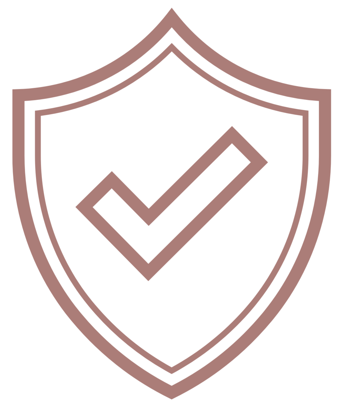 Shield emblem with a check mark inside.