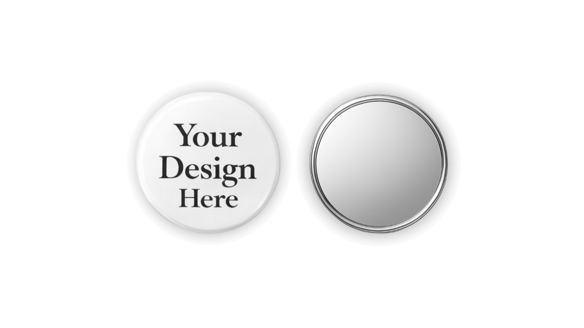 A customizable mirror mockup, the front contains text saying, 'Your Design Here' and the back is showing the mirror.
