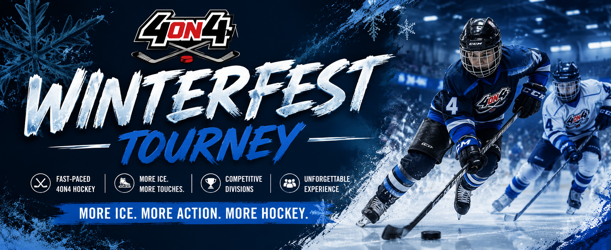 Logo for Summer Slam 4on4 Hockey Tournament with bold dynamic font, black background, and white and gray text.