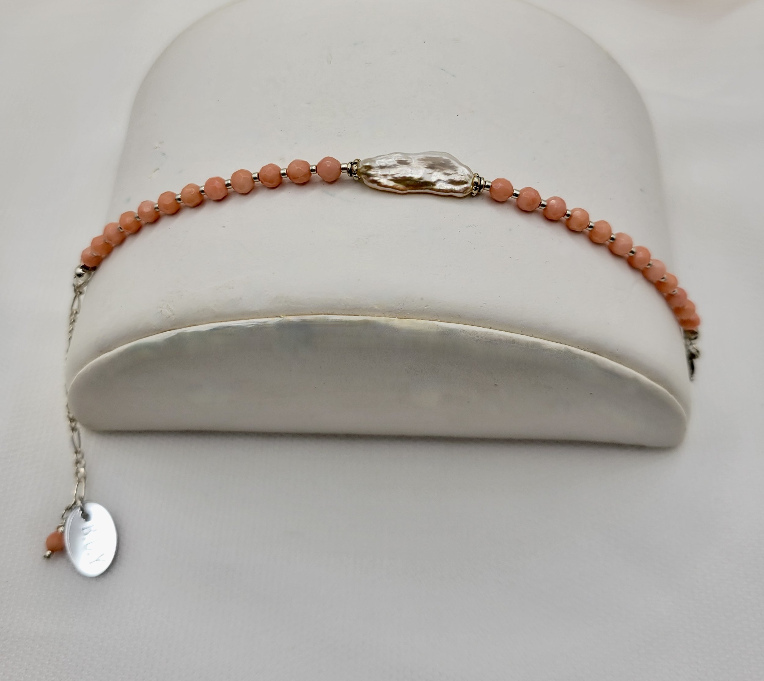 Pink Coral Stick Pearl Bracelet