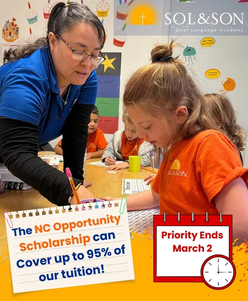 Private school doesn't have to be beyond your reach as a family. With the NC Opportunity Scholarship, your child could go to a bilingual Christian school for the cost of your streaming subscription 😯 If you know you want to invest in your child's fu