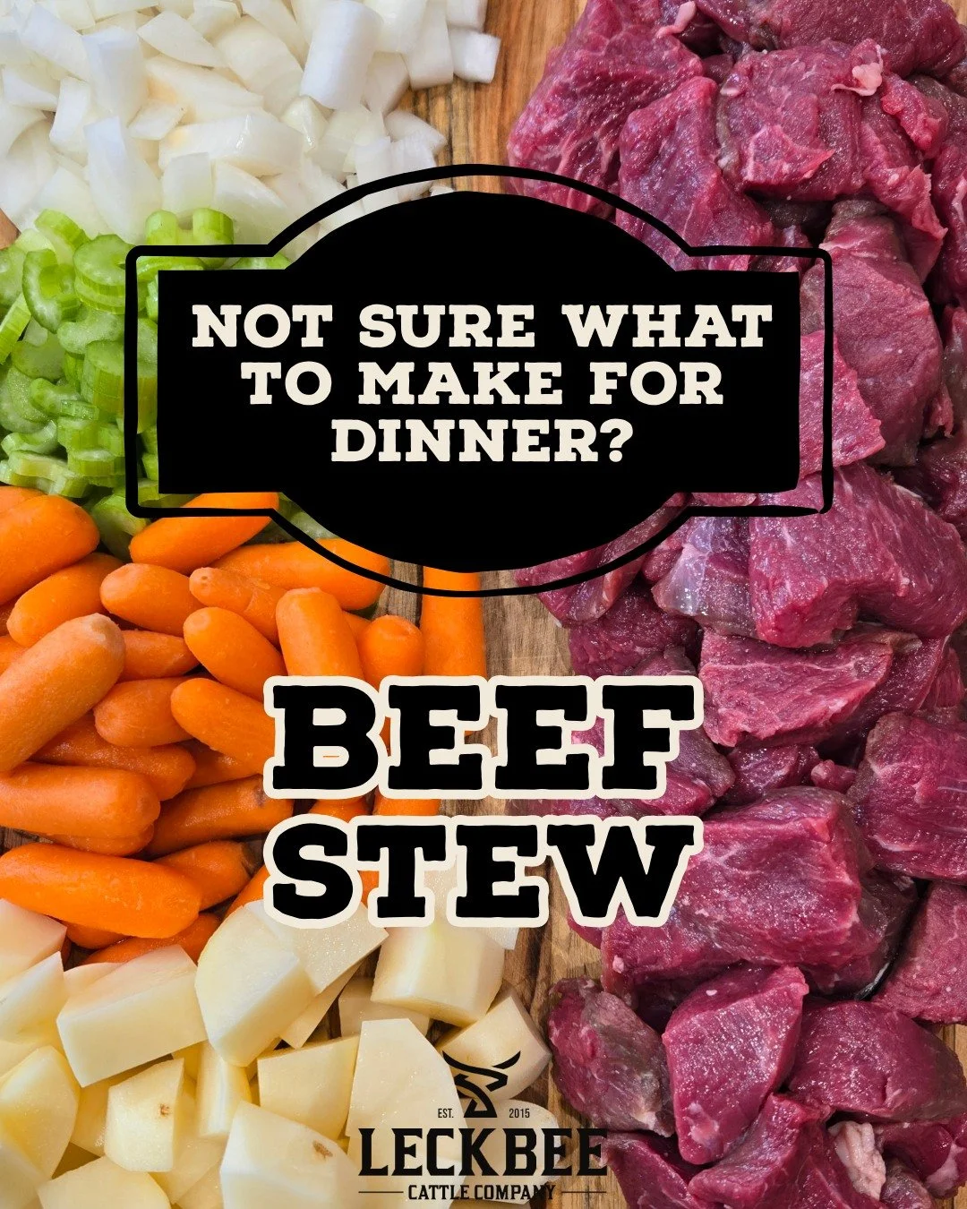 Staring into the fridge wondering what to make? Beef stew is calling your name. 😌
Comforting, easy, and always delicious. 
Need to restock your beef supply? Tap the link in our bio or head to www.leckbeecattle.com to order! 🥩