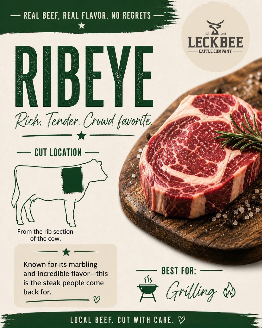 Ribeye 🥩

Tre' will argue this is the best cut&hellip; and honestly, he&rsquo;s not wrong 😄

Hard to beat that kind of marbling on the grill.

👉 If you know, you know. If you don&rsquo;t&hellip; it might be time to get on the list for the good stu