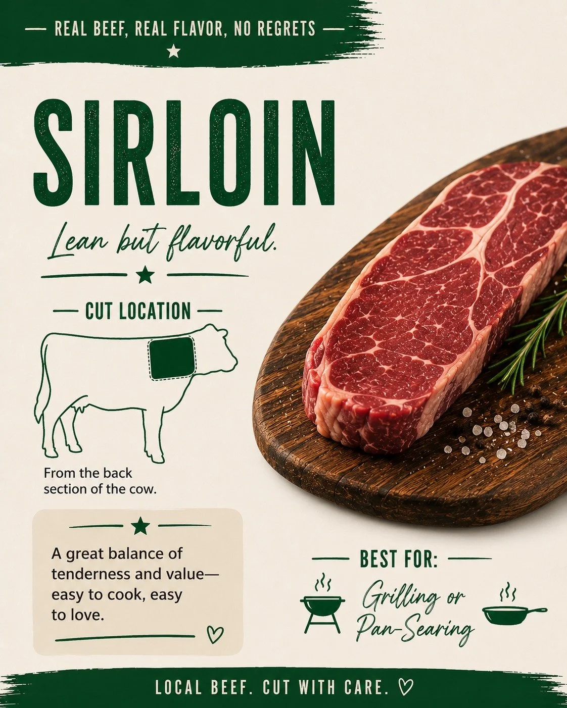Sirloin is one of those cuts that doesn&rsquo;t always get the hype it deserves 👏
Lean, flavorful, easy to cook, and usually a crowd-pleaser whether it&rsquo;s on the grill or in a cast iron skillet.

If you&rsquo;re looking for a steak that brings 