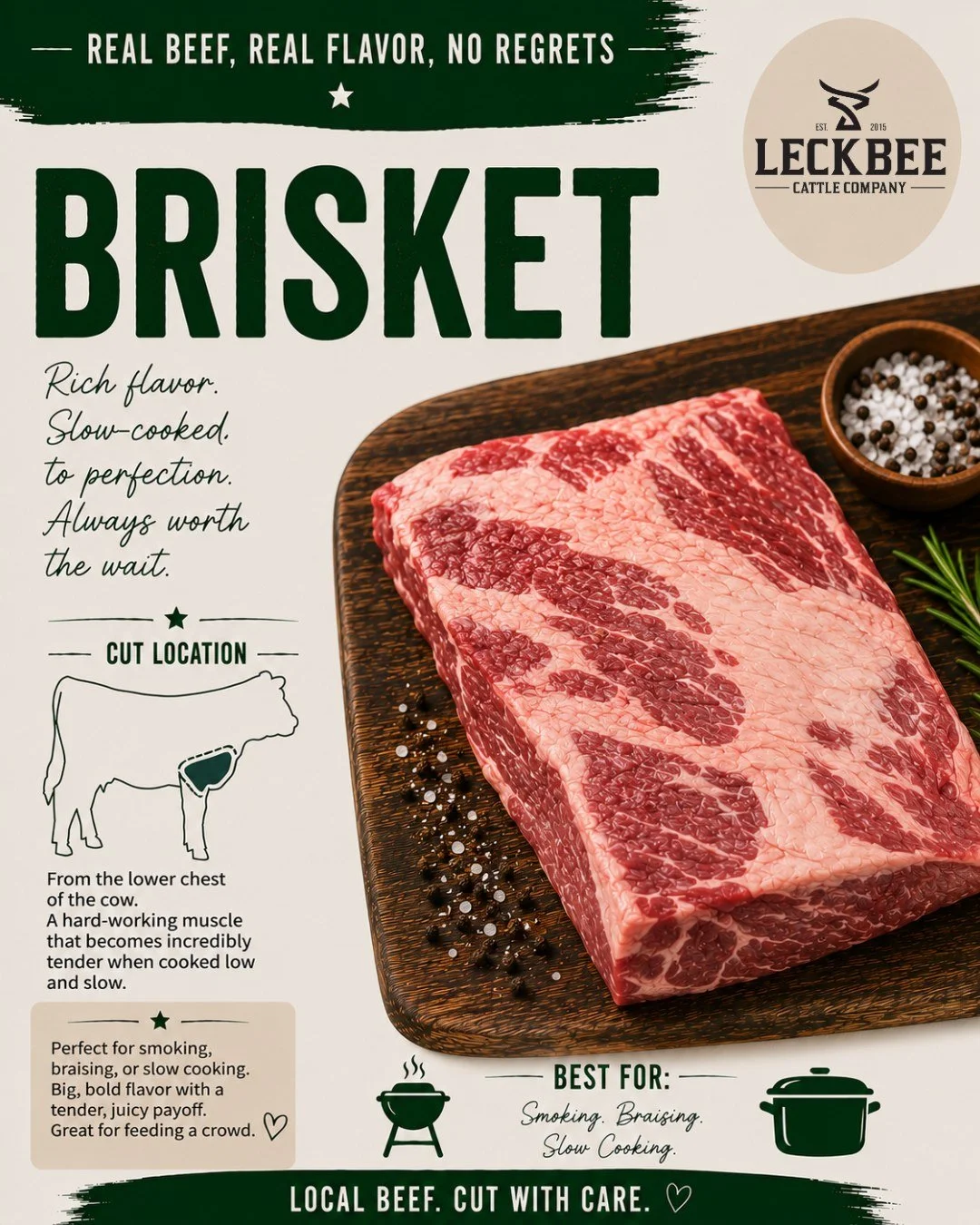 I'll be honest... brisket isn't the cut I reach for most often.

In fact, you can usually find a couple hiding in our freezer because I tend to put off cooking them. 😅

It's not difficult, it just asks for something we're all a little short on somet