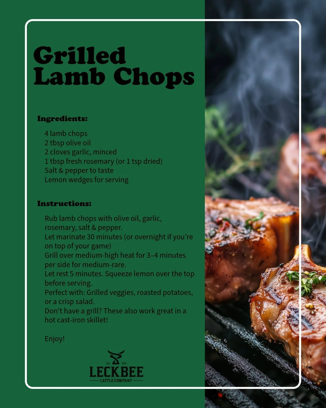 One of the best things about buying a whole lamb? Meals like this. 🐑

These grilled lamb chops are simple, flavorful, and perfect for summer evenings.

We have just 1 August lamb still available. Once it's spoken for, that&rsquo;s it until next year