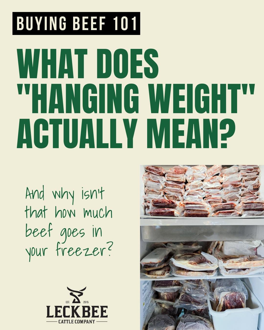 Buying beef by the quarter, half, or whole comes with a few terms you may not hear at the grocery store, and &ldquo;hanging weight&rdquo; is one of the big ones!
Hanging weight is the weight of the carcass after harvest, once the hide, head, organs, 