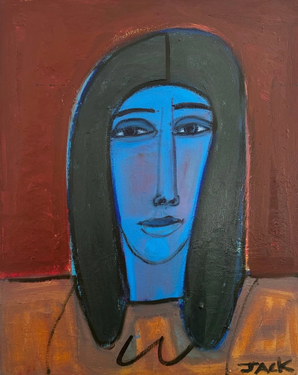  Rebecca Jack   
 Woman in red room 
 acrylic oil on canvas  
 "20” x 16x "1.5” 
