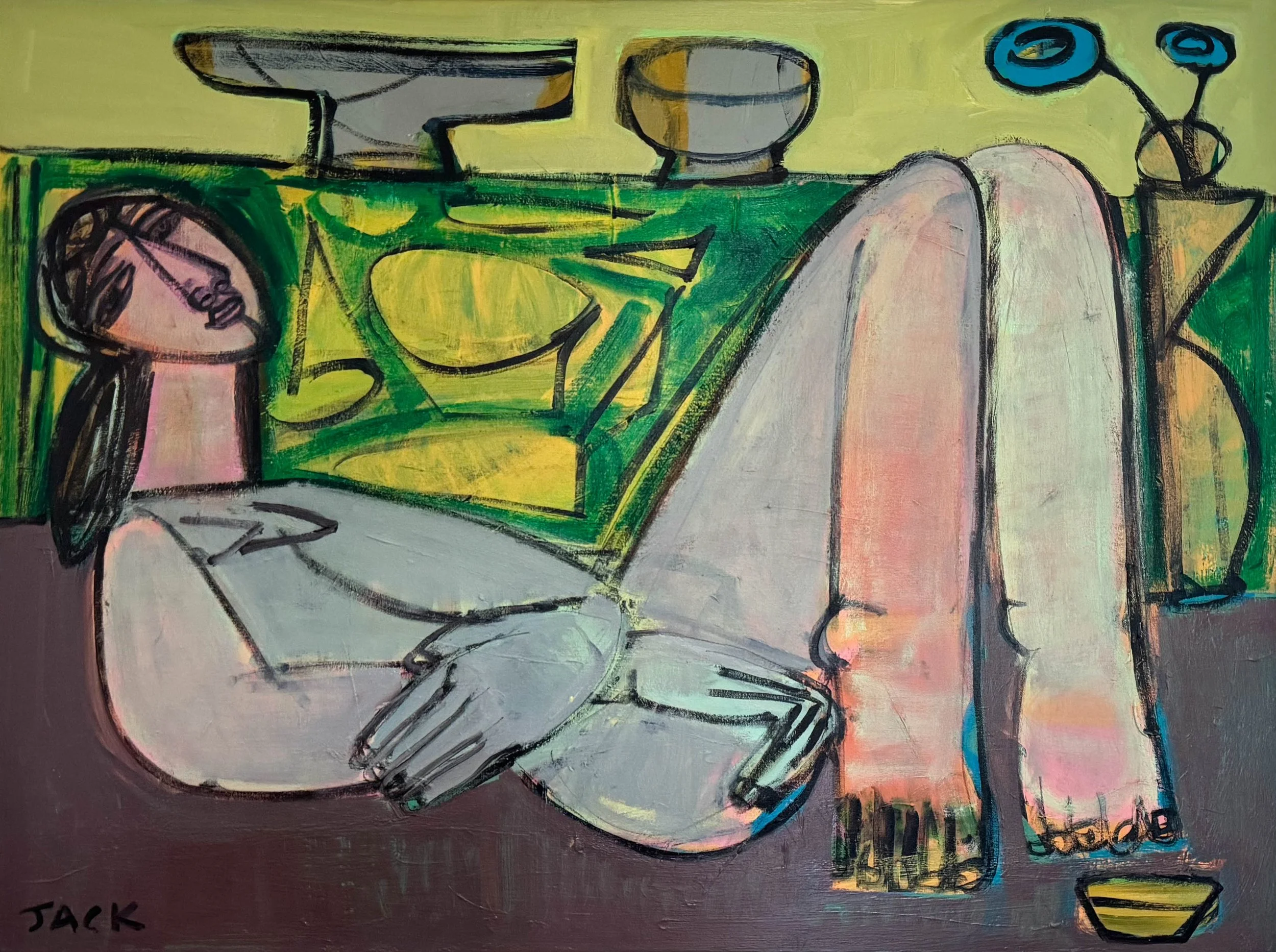 SOLD 
 Rebecca Jack  
 Woman and her Things 
 acrylic oil on canvas 
  30" x 40"