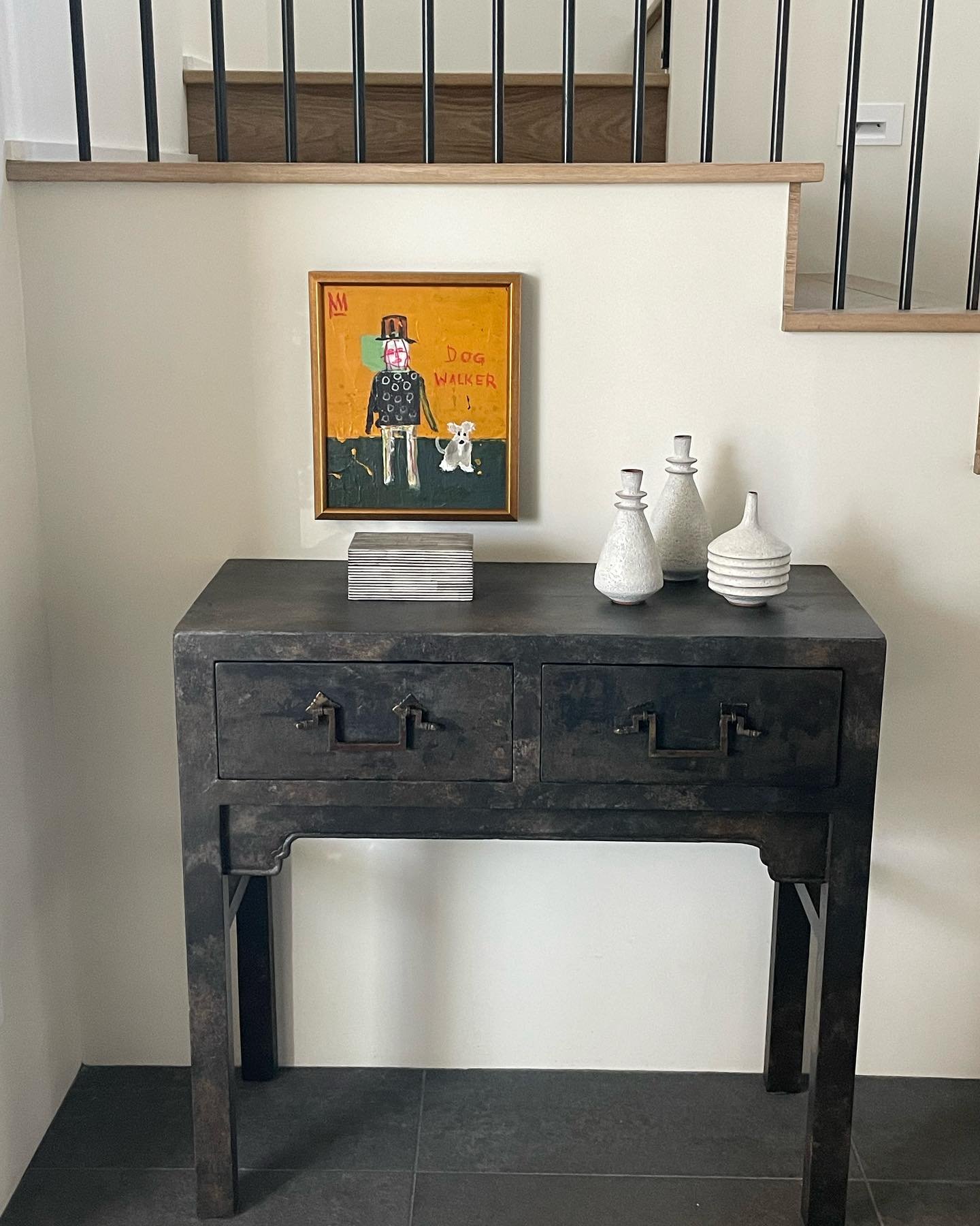 When you don&rsquo;t think you can fit one more piece from your favorite artsit, think again! New installation with @snodgrass3356 &ldquo;Dog Walker&rdquo; 15x12 Acyrlic on Board 🐾
#artoftheday #doglover #carmelbythesea #monicagrahamfineart #gallery