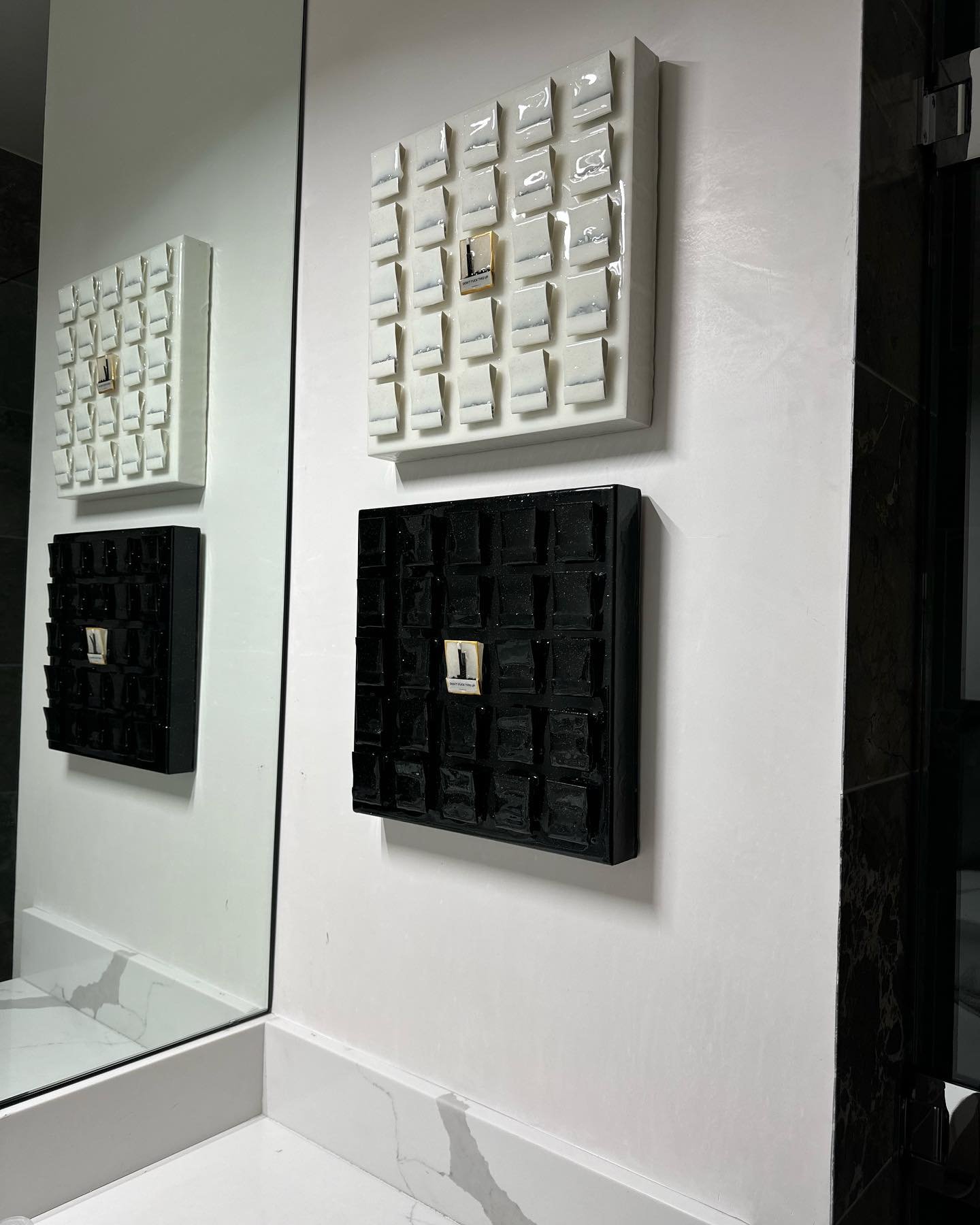 Beautiful new DFTU &ldquo;Don&rsquo;t F This Up&rdquo; Installation by @kristinagraceart with a  juxtaposition of her pieces in this hip powder room 🖤🤍 
#artoftheday #newinstallation #kristinagraceart #monicagrahamfineart #carmelbythesea