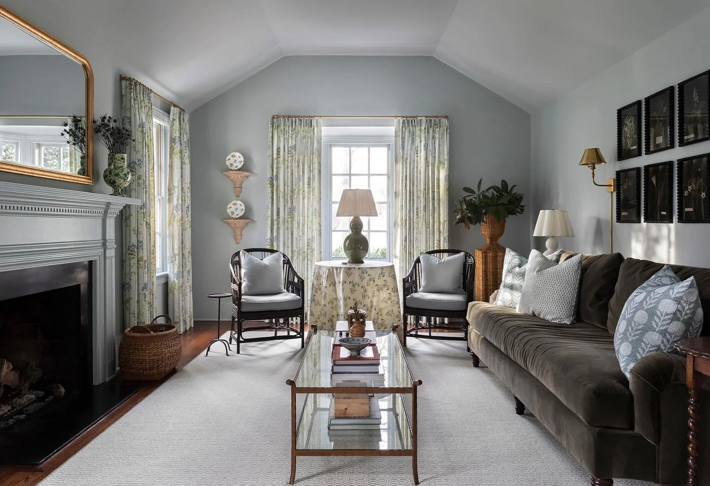 This timeless living room is one of my favorites 🤍 I love the combination of new pieces and new fabrics with antiques sourced from chairish, first dibs, and most special of all &mdash; two pieces that were passed down from the clients family. and fi