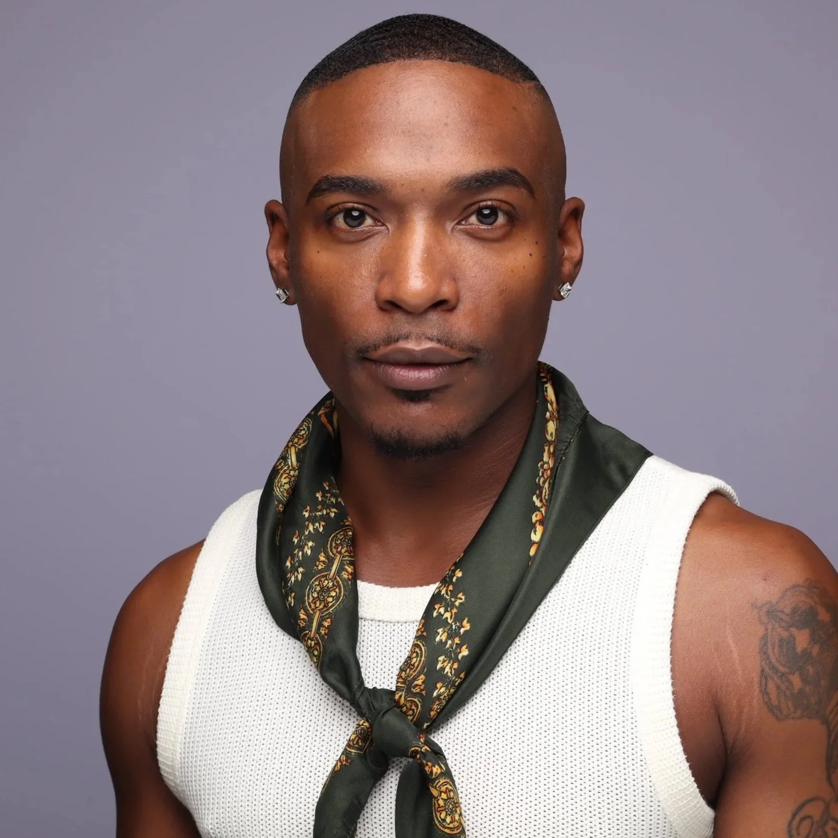 Memphis Headshot Booth Man with Green Scarf