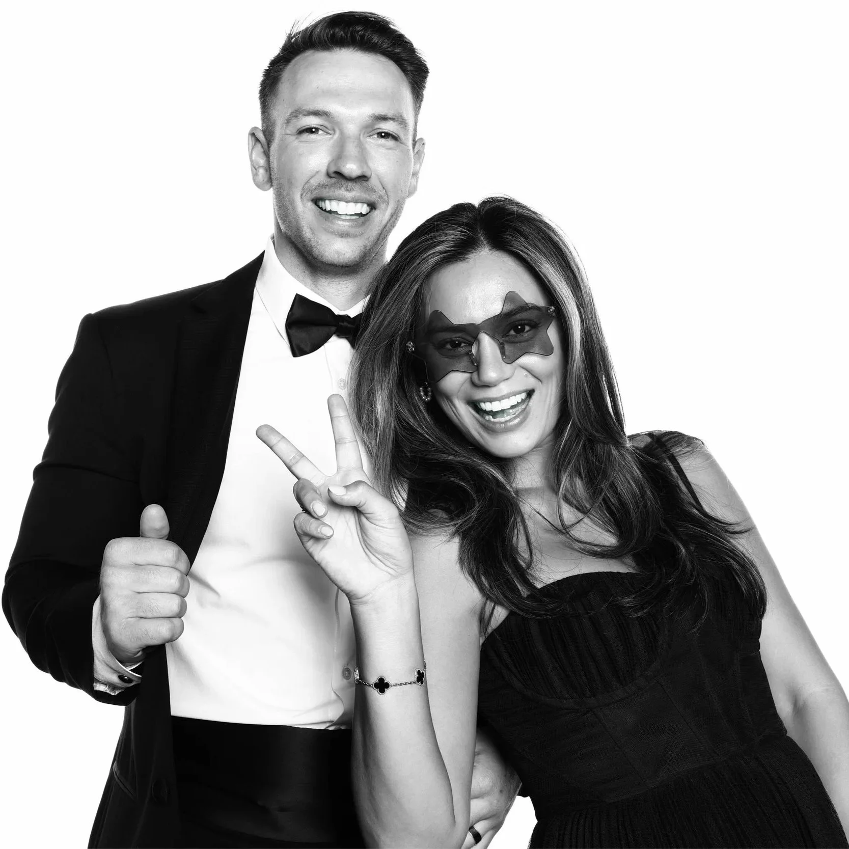 Memphis Photo Booth Glam Studio Couple Playful with Peace Sign