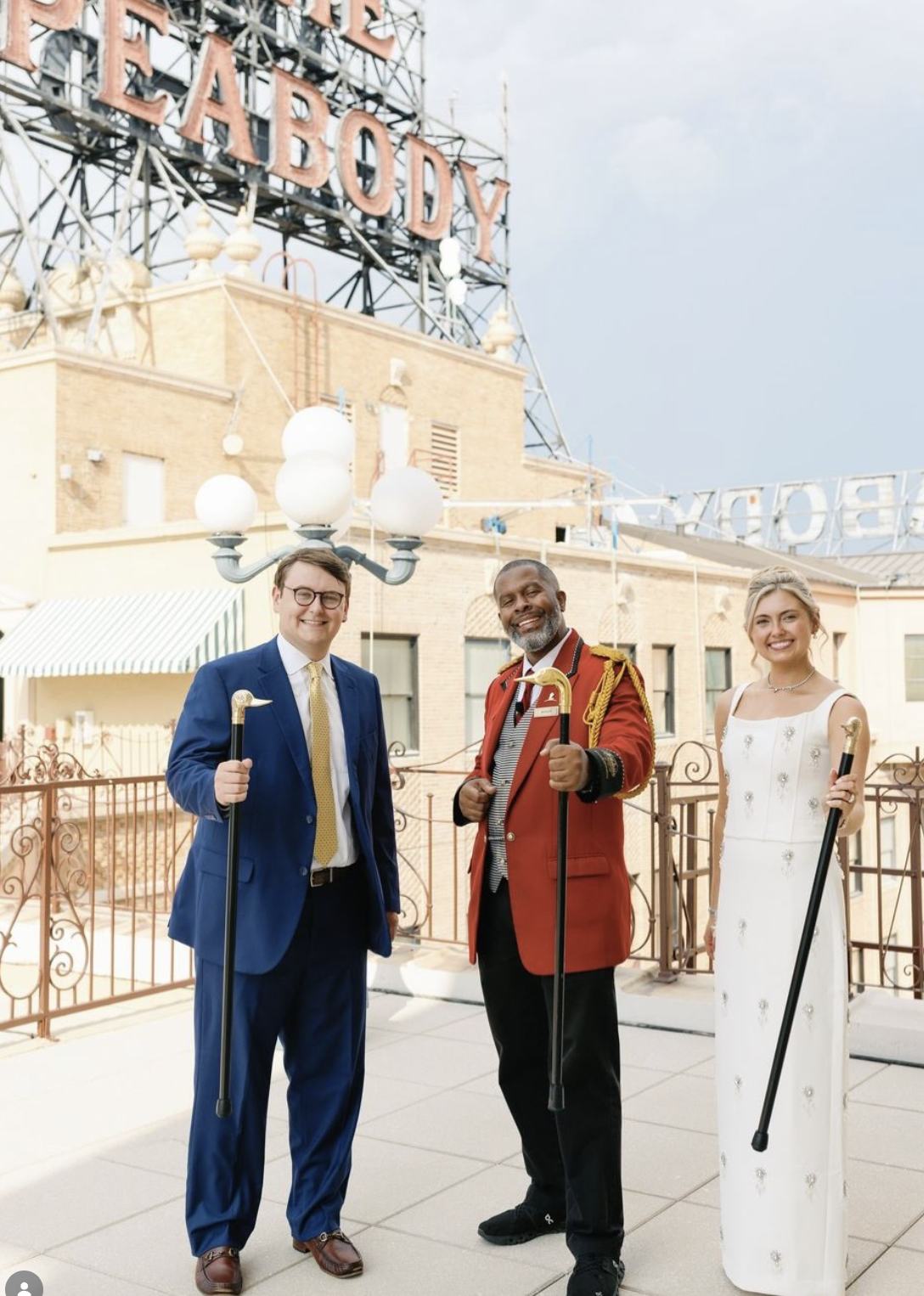 Bride and Groom with Peabody Duckmaster in Memphis