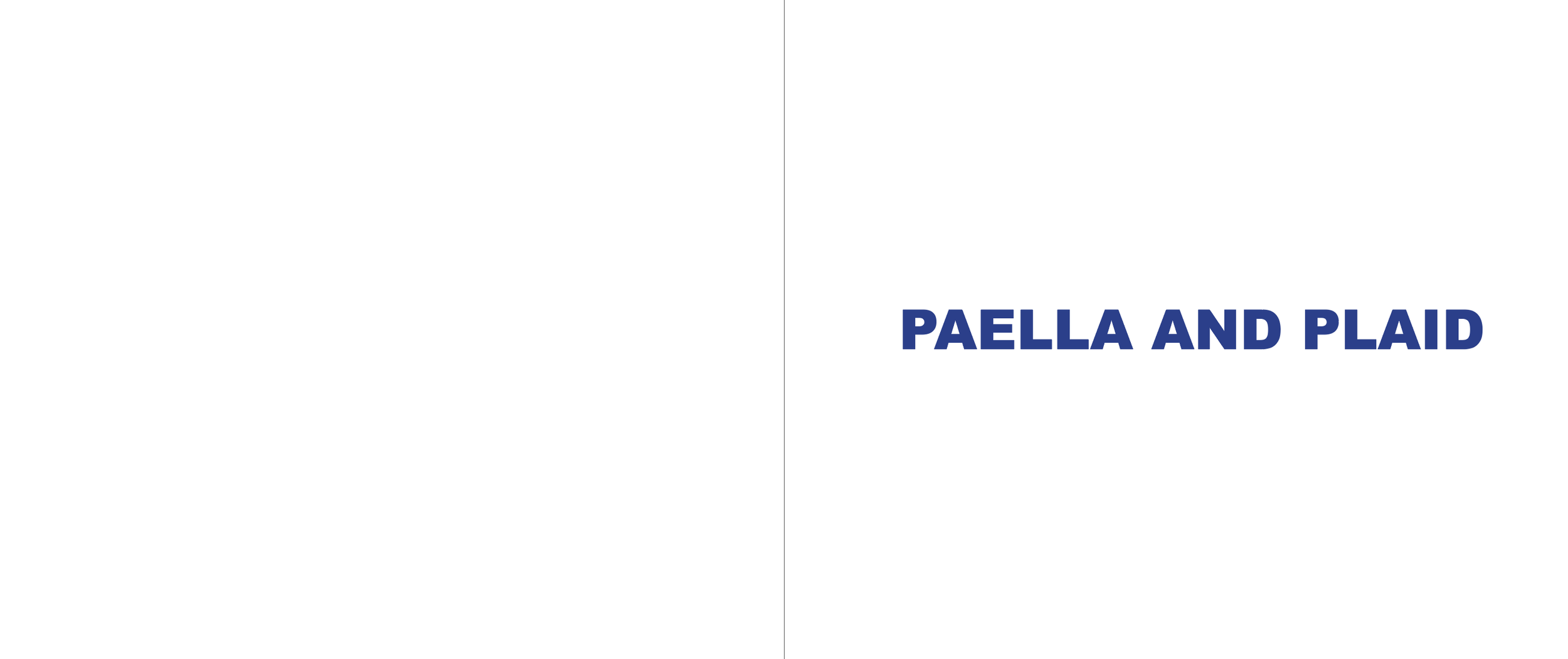 Cover page of a cookbook titled 'Paella and Plaid' with a primarily white background and navy blue text.