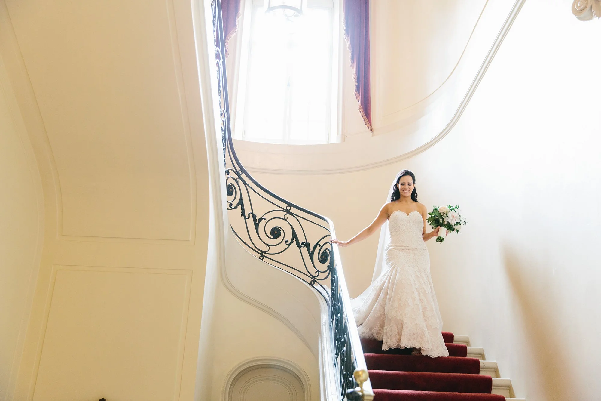 Bride descending staircase