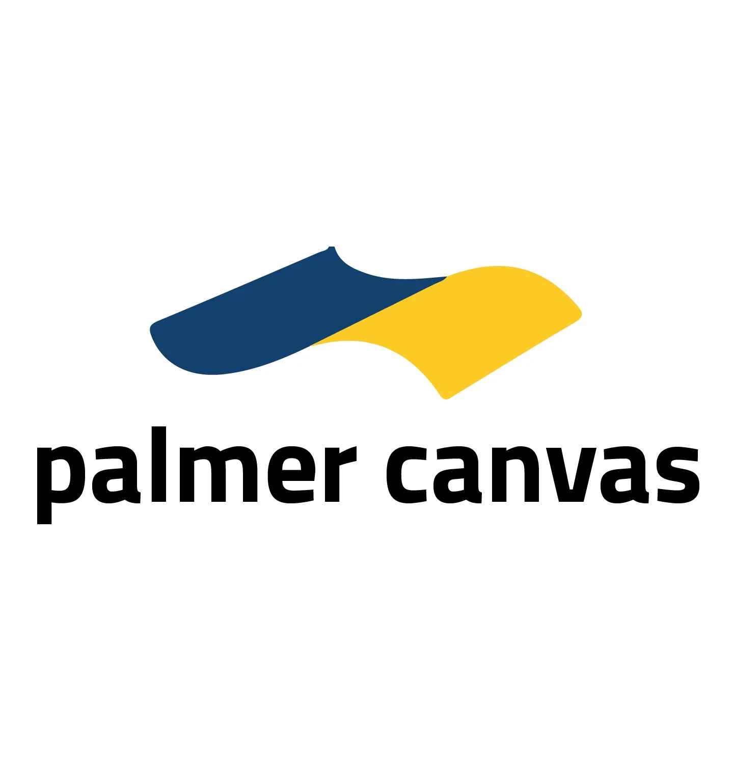 Logo of Palmer Canvas with a stylized hand in dark blue and yellow, and the text 'palmer canvas' in bold black font.