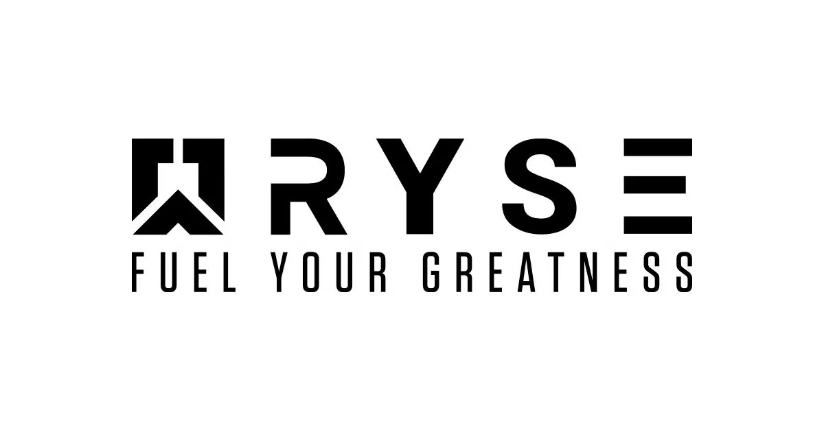 Black and white logo with the word 'RYSE' and the tagline 'Fuel Your Greatness'.
