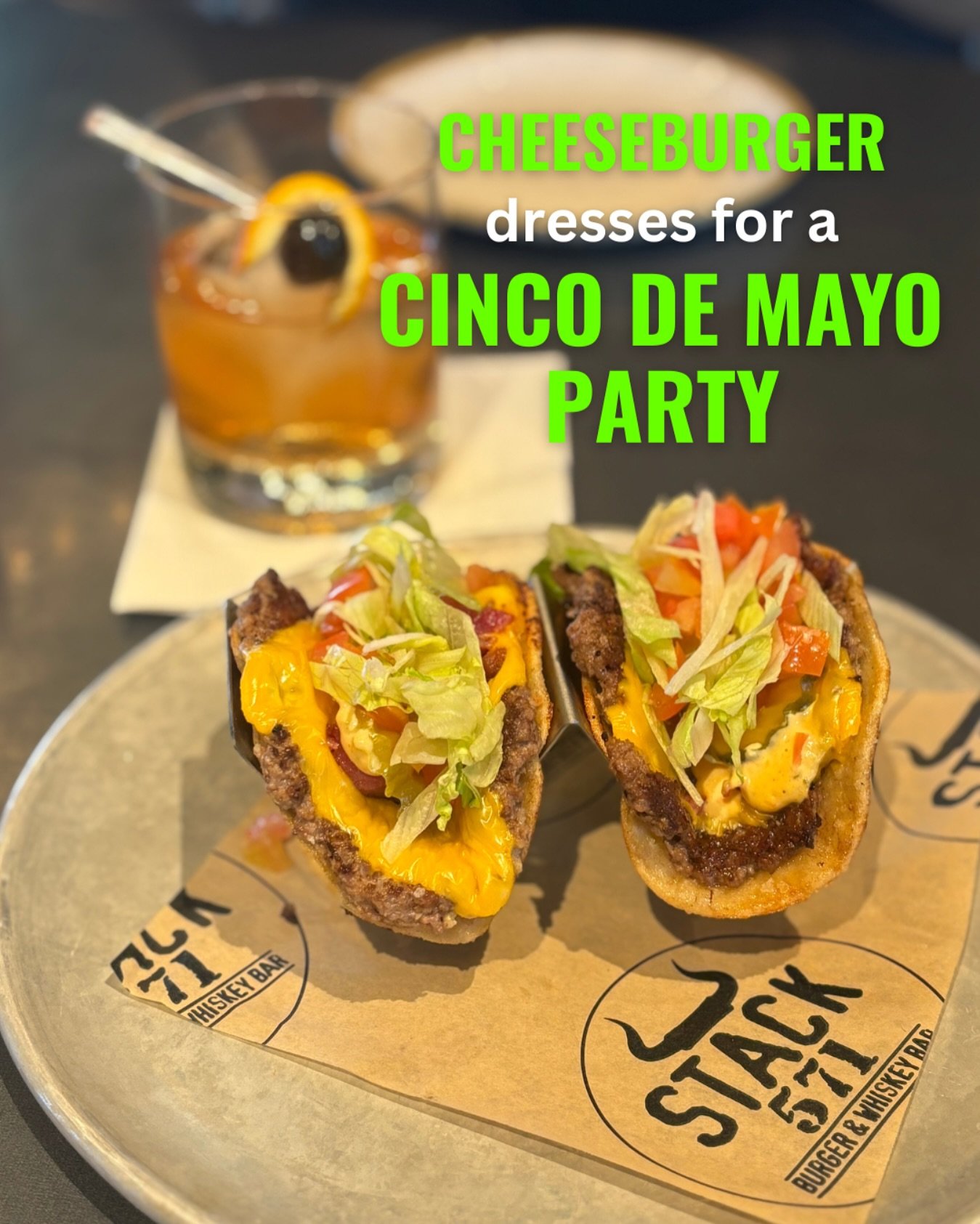 🇲🇽 We’re flipping the script at Stack 571 with CHEESEBURGER TACOS——griddled, stacked, loaded with crispy bacon, melty cheese, and ready to party. 🎉
Yes, it’s a thing. Yes, you need it. (We have margaritas, too) 🌮🍔
Happy