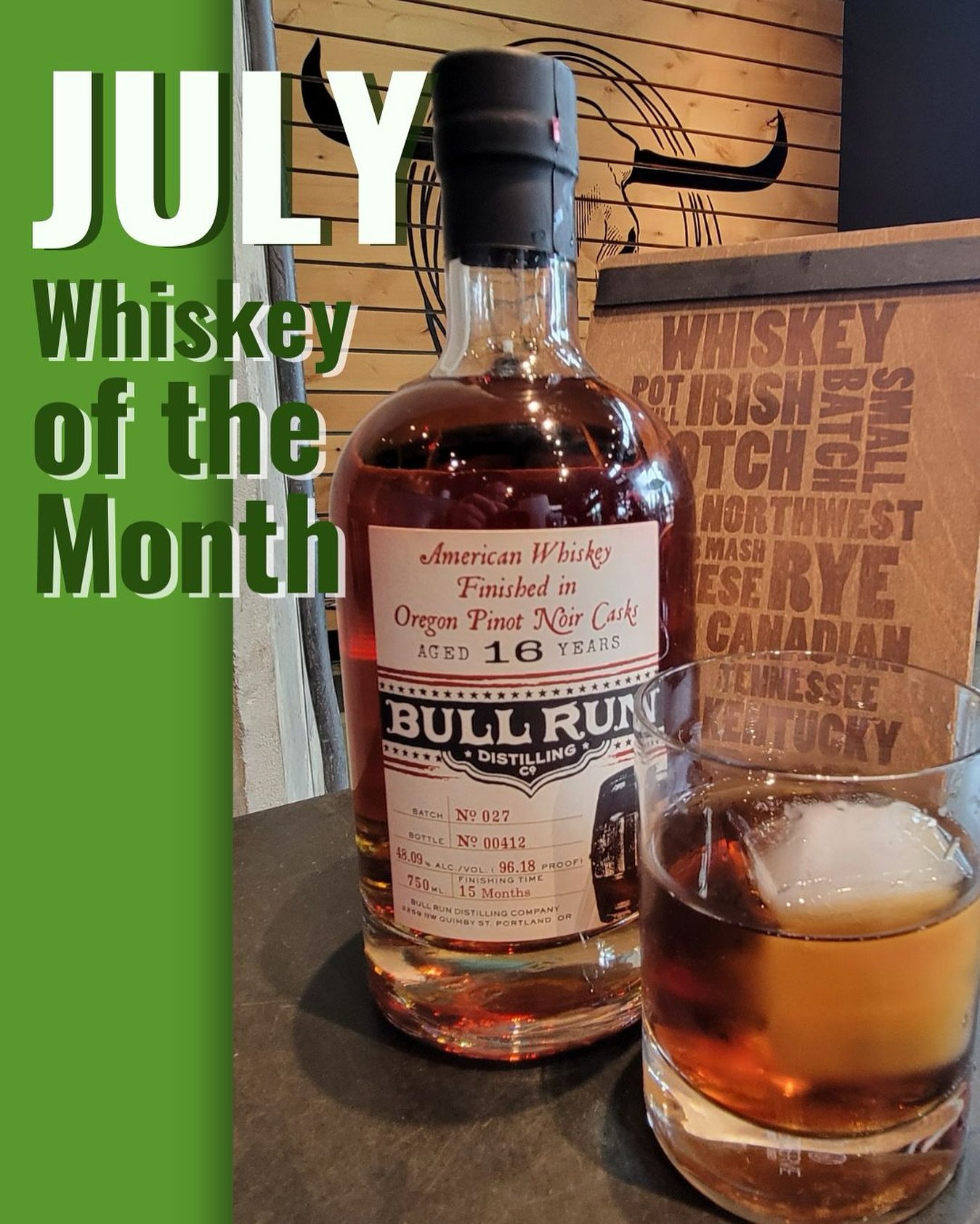 🥃 Our July Whiskey of the Month is the real deal. Finished in Oregon Pinot Noir casks, Bull Run 16 Year American Whiskey offers a bold yet silky sip that rewards every second of its 16-year wait.
Come try it while it lasts!
@bullrundistillery
#