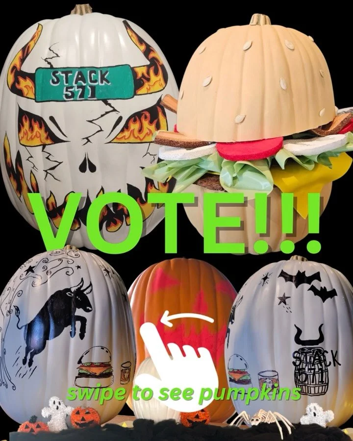 🎨🎃🍔 HELP US!!! We threw down a pumpkin decorating contest across ALL Stack 571 locations, and WOW… our team went all out. Now we need YOUR help! Vote for your favorite pumpkin in the comments!
🏆 Winner takes home a $100 Visa gift card (an