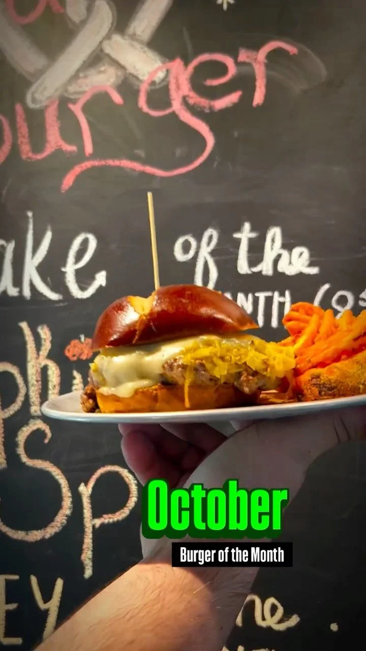 🇩🇪🍻🥨🍔 Last call for The Brat Burger!
Our October Burger of the Month is wrapping up soon—don’t miss your chance to enjoy this Oktoberfest favorite.
A juicy beef + bratwurst patty, melty Swiss, bourbon caramelized onions, kraut, and