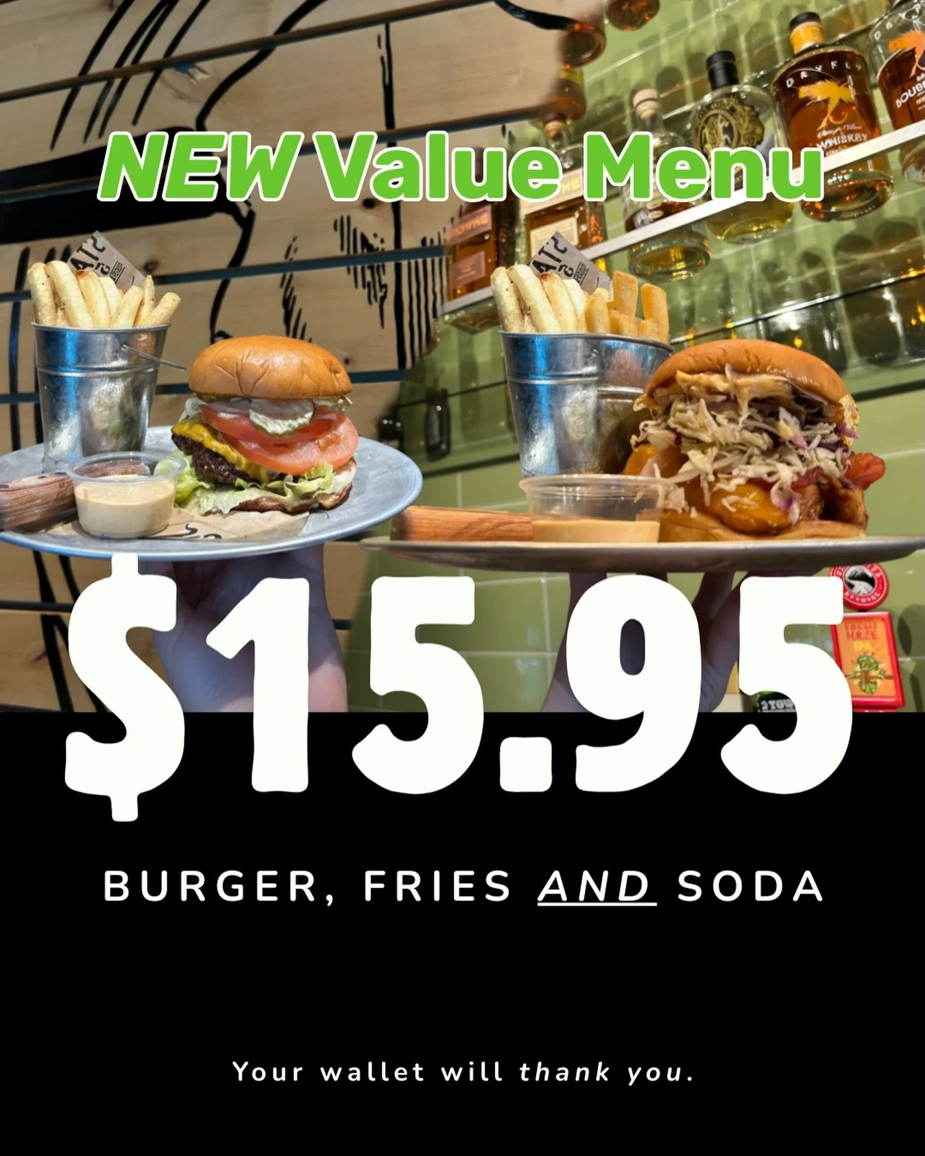 🚨 Introducing our NEW $15.95 Value Meal &mdash; your choice of the 571 Cheeseburger or Fried Chicken Sandwich, PLUS fries and a soda. Same stacked flavor, smaller price tag.

Because holiday shopping gets expensive. 🛍️😬

Available at every Stack 5