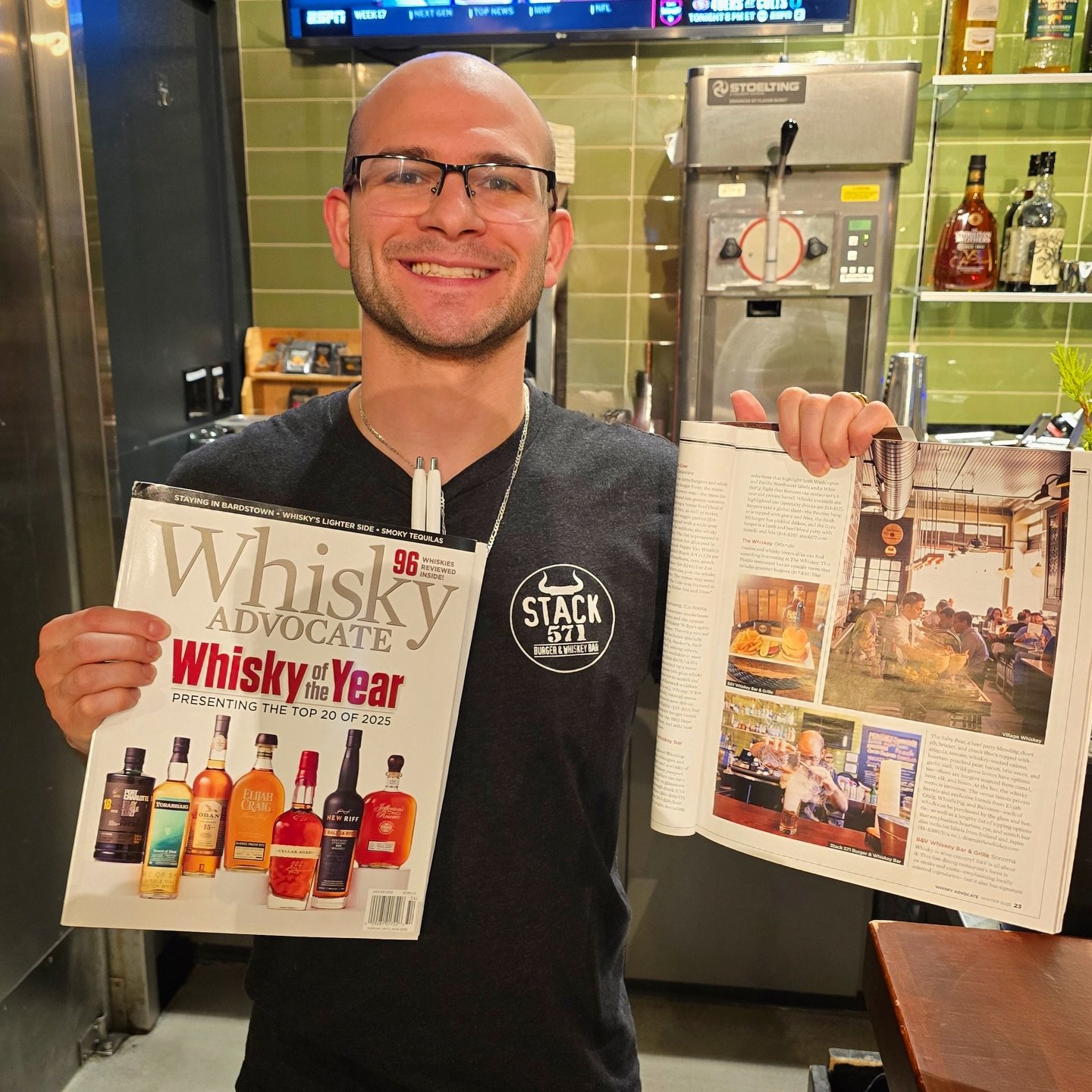 Proud moment for Stack 571 🙌 We&rsquo;re honored to be featured in @whiskyadvocate Magazine. Had to grab a few copies from our local Barnes &amp; Noble and snap a photo of the one and only McKinley, featured in the magazine crafting our Smoke Stack 
