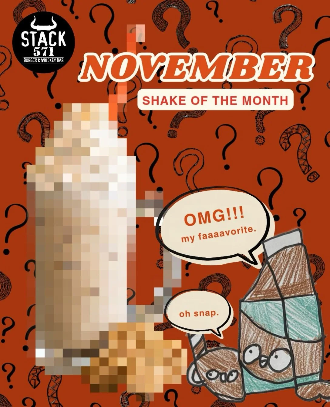 November&rsquo;s Shake of the Month is coming, and it&rsquo;s dressed for the season. 
🥛 + 🥚 + 🍪 + 🍦 + ❄️ = ? 🥤

Crack the code and tell us what you think November&rsquo;s Shake of the Month is. 👇

.
.
.

#stack571 #shakeofthemonth