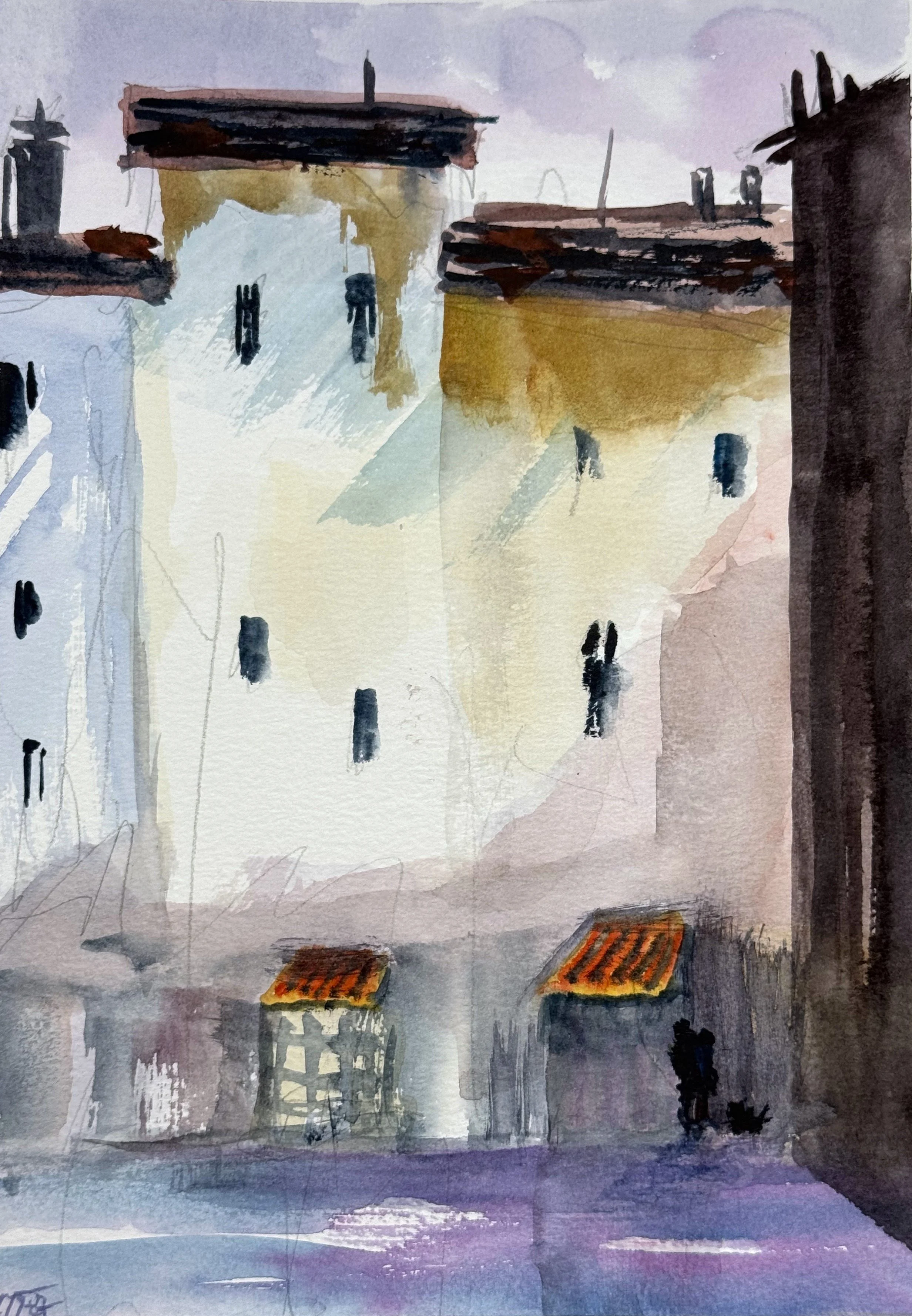 Orange Awnings at Dusk