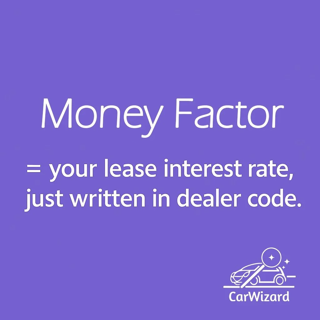 &quot;Money Factor&rdquo; sounds mysterious, but it&rsquo;s just your lease interest rate in disguise.

Dealers use decimals like 0.00255 instead of percentages &mdash; multiply by 2400 to get your real APR.
CarWizard translates dealer-speak into rea