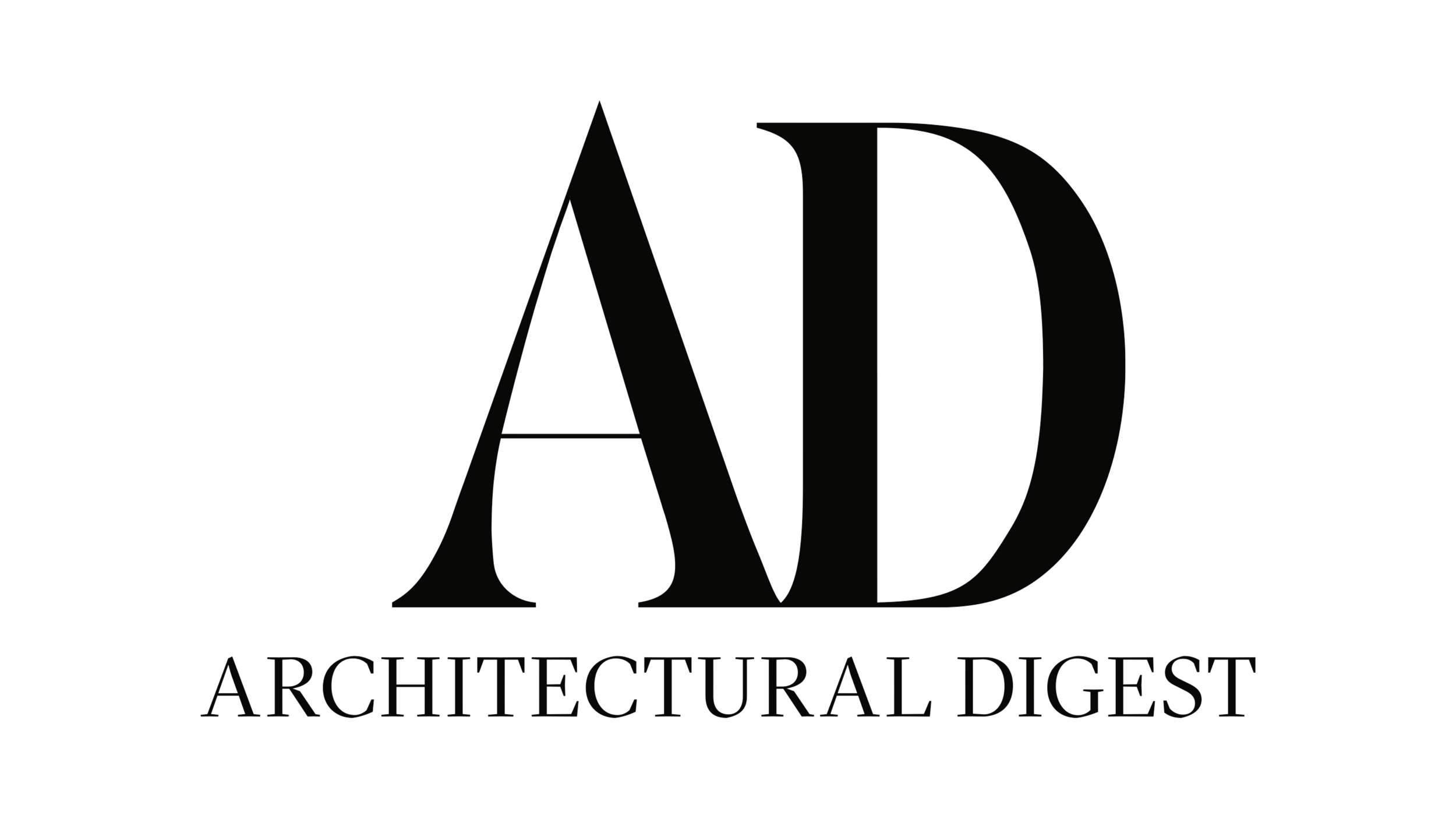 Logo of Architectural Digest featuring large initials 'AD' and the words 'ARCHITECTURAL DIGEST' below.