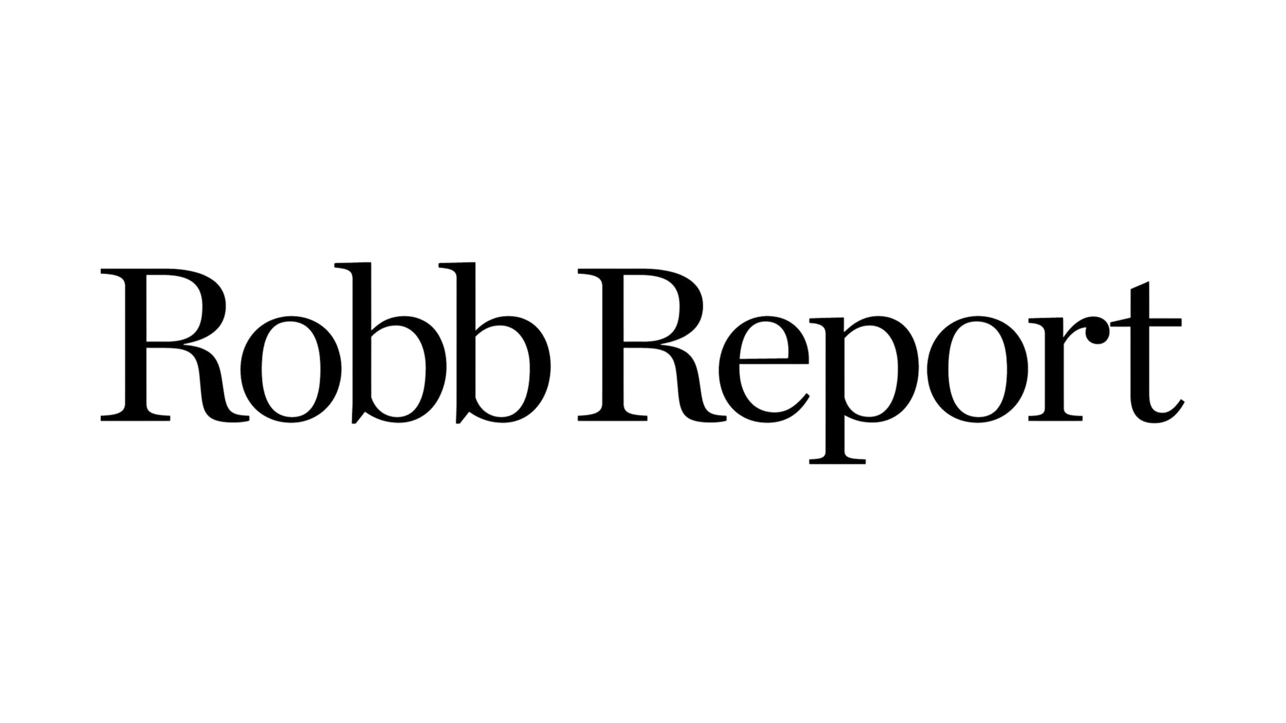 A black background with the text 'Robb Report' in dark purple and a logo of a stylized letter 'R' in purple above.