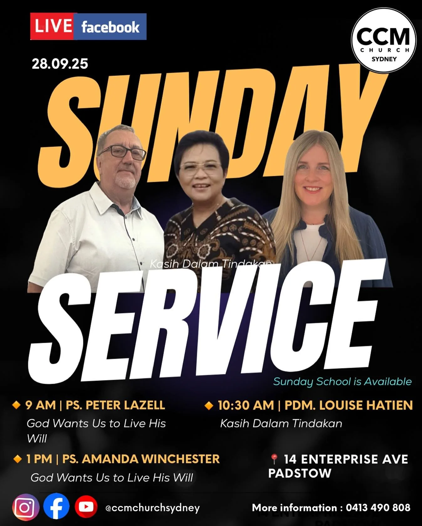 This Sunday at @ccmchurchsydney, let’s worship Him together! 🙌🏻🙏
Bring along your family and friends, see you on Sunday! 
CCM Church Sydney, Sunday Services:
⏰ 9 AM (English) | 10:30 AM (Bahasa Indonesia) | 1 PM (English) 
⛪️ 14 Enterprise