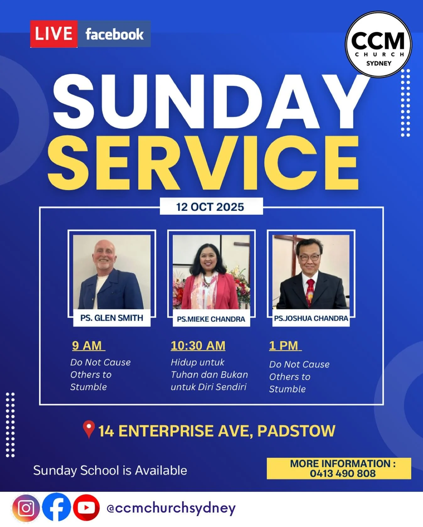 This Sunday at @ccmchurchsydney, let’s worship Him together! 🙌🏻🙏
Bring along your family and friends, see you on Sunday! 
CCM Church Sydney, Sunday Services:
⏰ 9 AM (English) | 10:30 AM (Bahasa Indonesia) | 1 PM (English) 
⛪️ 14 Enterprise