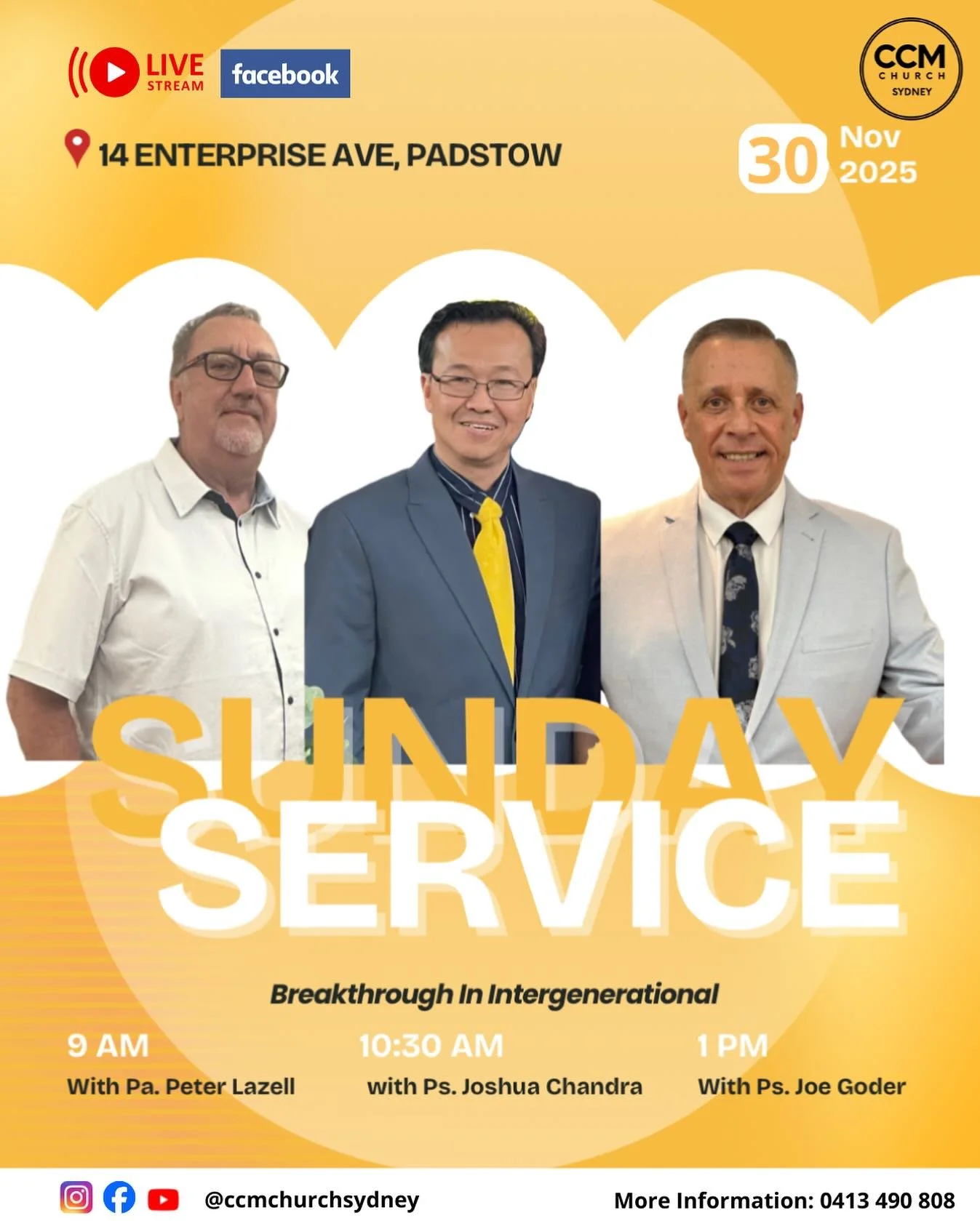 Join us this Sunday and experience the power of our God, the God of Breakthrough! Be uplifted by inspiring teachings and feel the presence of God through joyful praise &amp; worship.

Please come along with your family and friends, see you all at chu