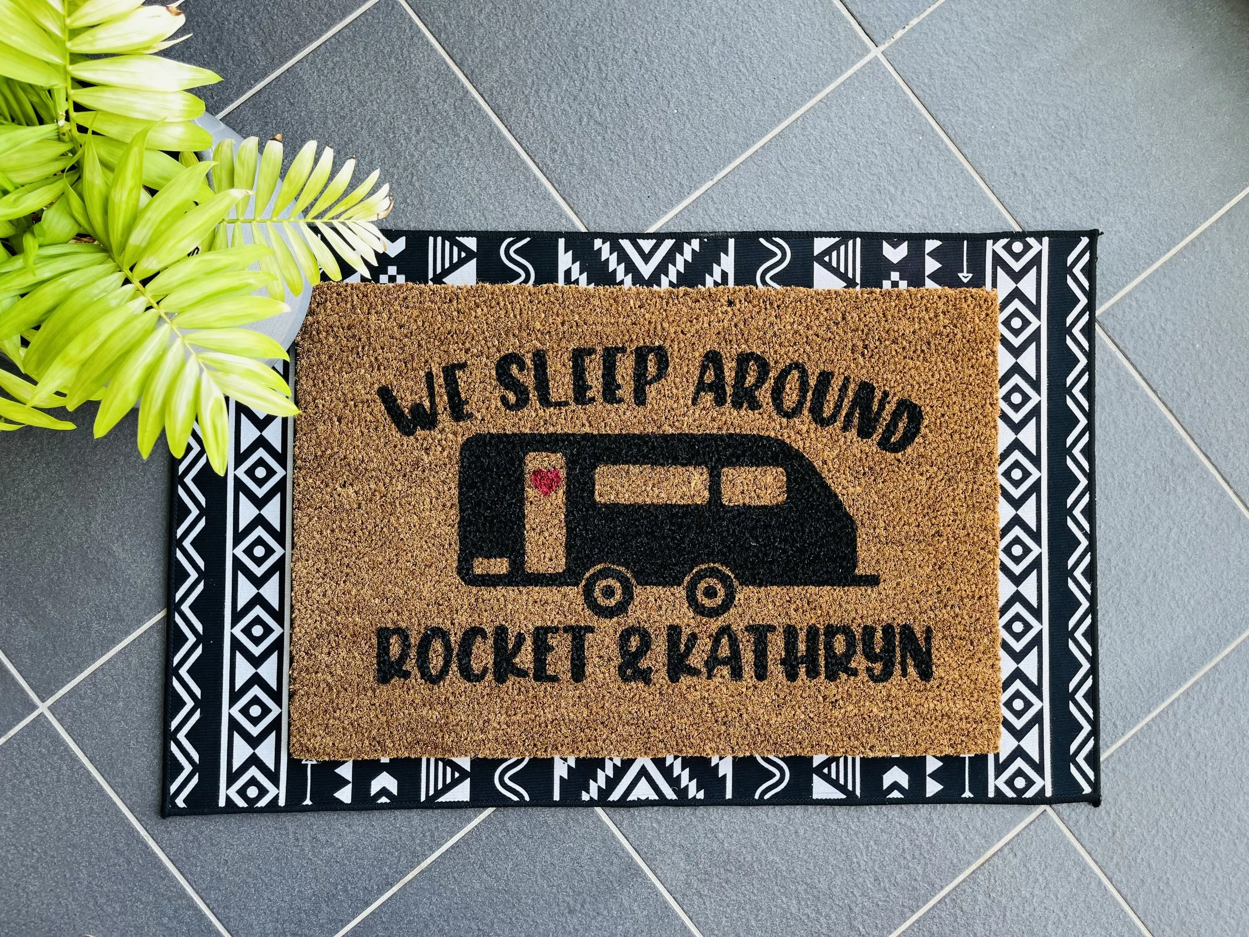Personalised We Sleep Around Camping Doormat