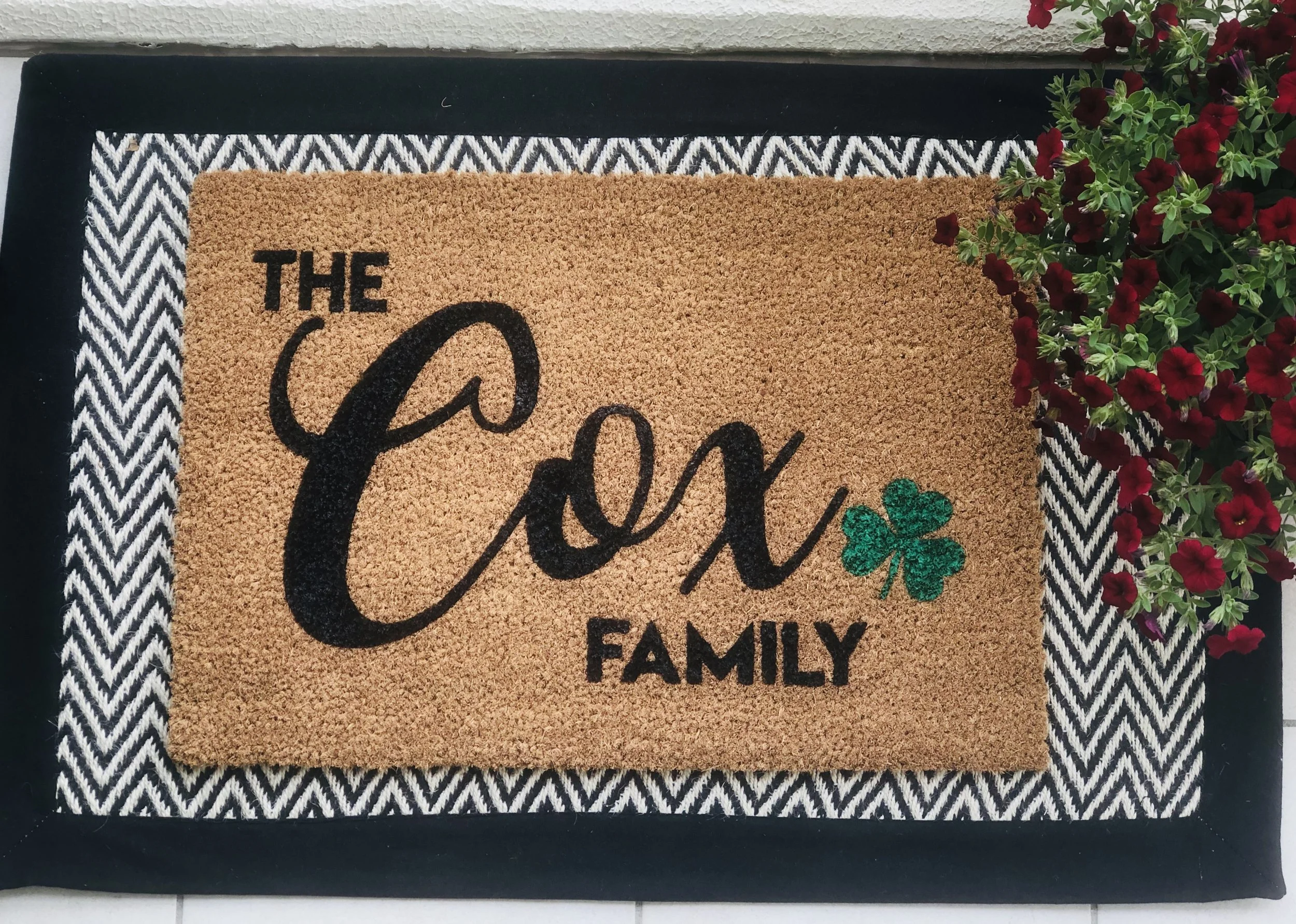 Personalised Irish Doormat with Shamrock Coir Welcome Mat