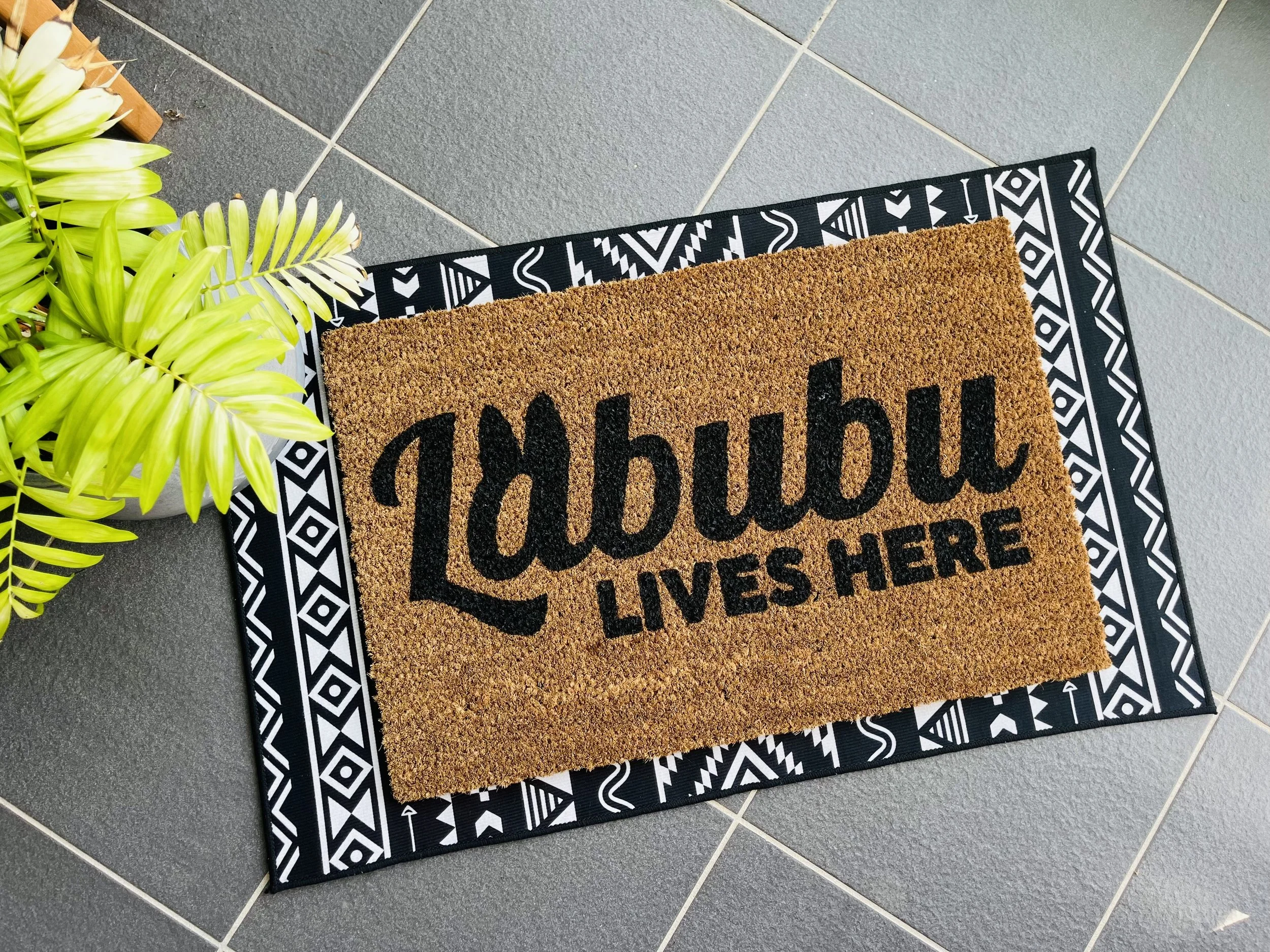 Labubu Lives Here with Ears Fun Doormat