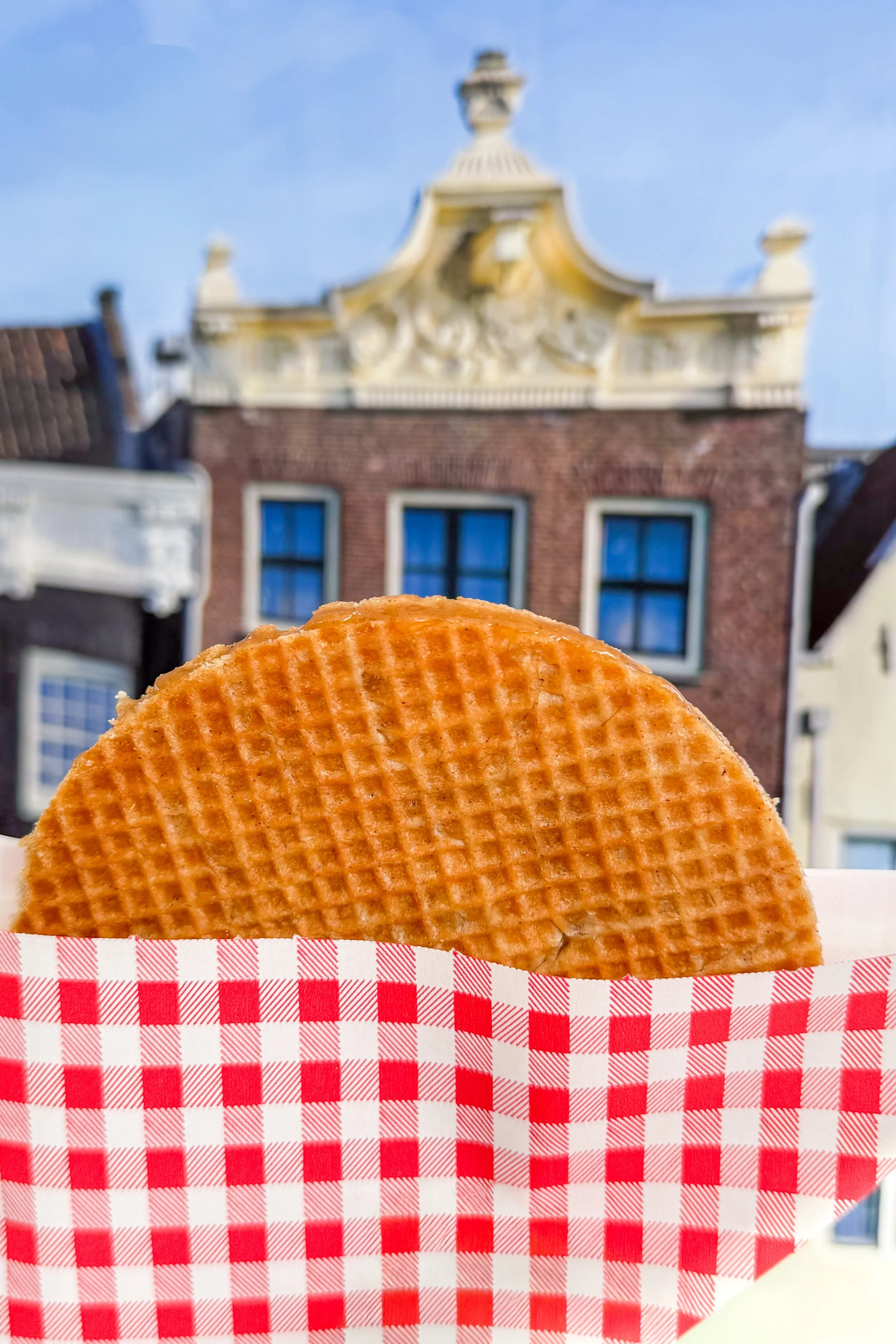 Freshly baked Dutch stroopwafel with warm caramel filling