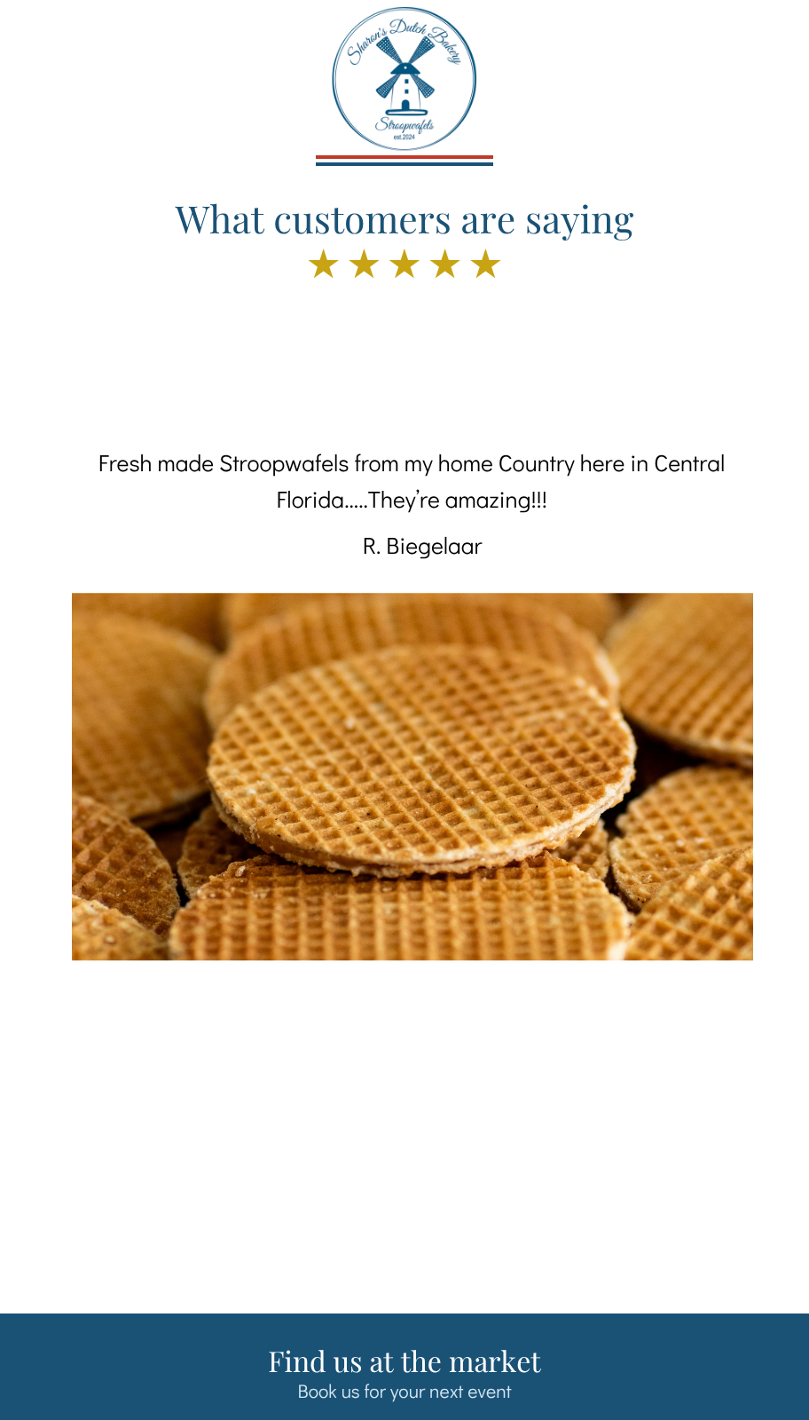 Five-star customer reviews for Sharon's Dutch Bakery and its authentic Dutch treats