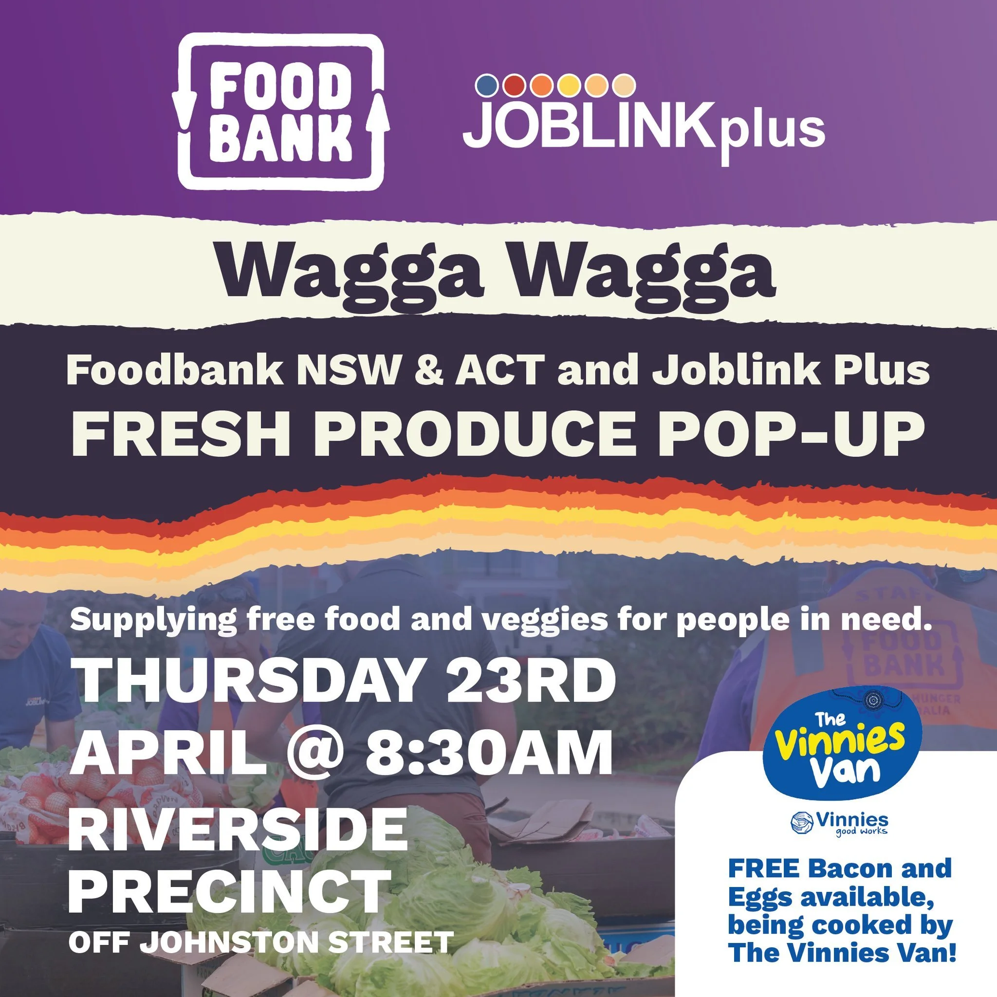 COMING UP THIS WEEK!
🥕 Fresh Produce Pop-Up &ndash; Wagga Wagga 🥬

Looking for a little extra support or fresh food for your household? Come along to this fantastic community event!

📅 When: Thursday 23rd April from 8:30am
📍 Where: Riverside Prec