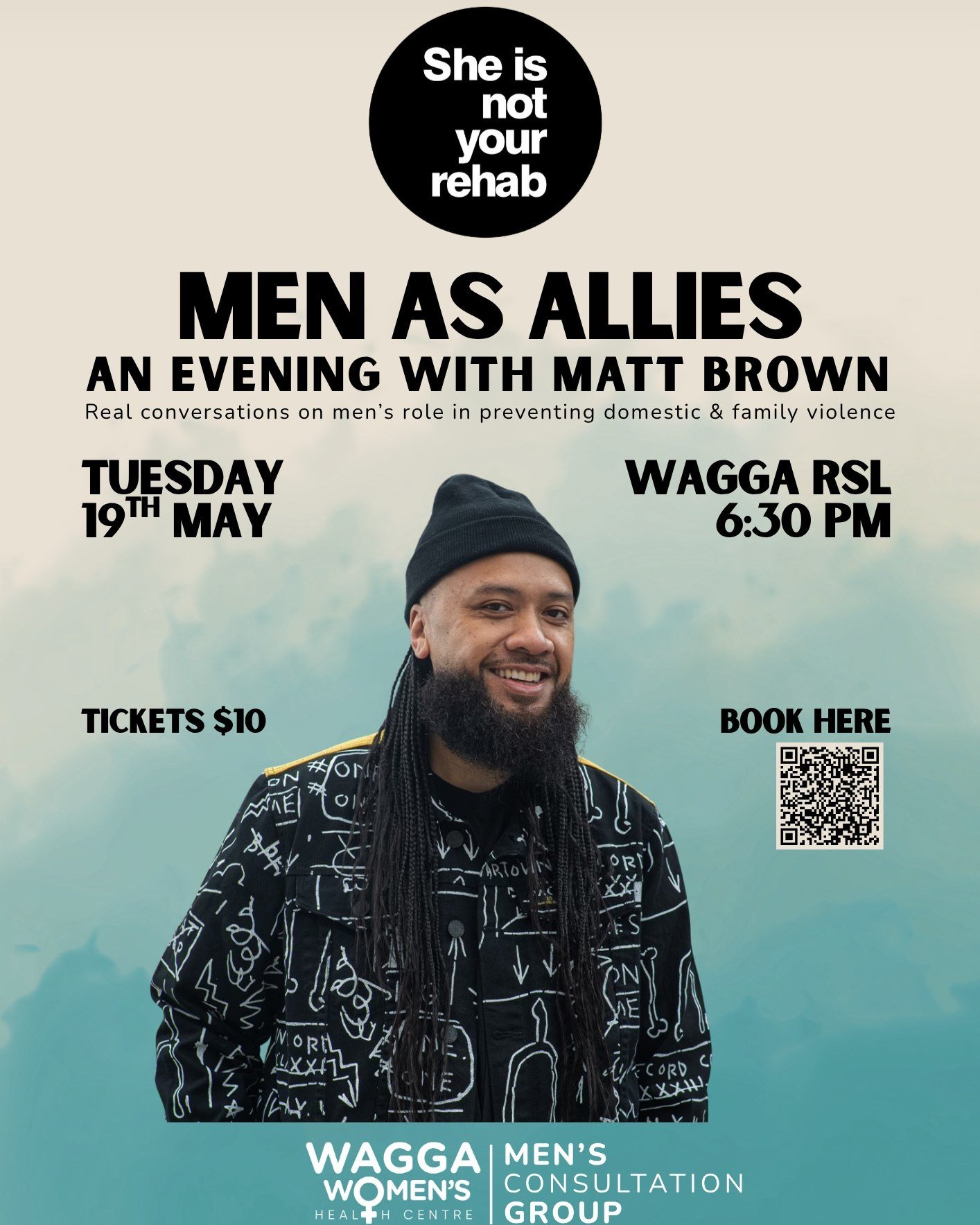 Join us for Men as Allies &ndash; An Evening with Matt Brown from @sheisnotyourrehab  for a powerful community event exploring men&rsquo;s role in preventing domestic and family violence.

Matt is known for honest, engaging conversations that challen