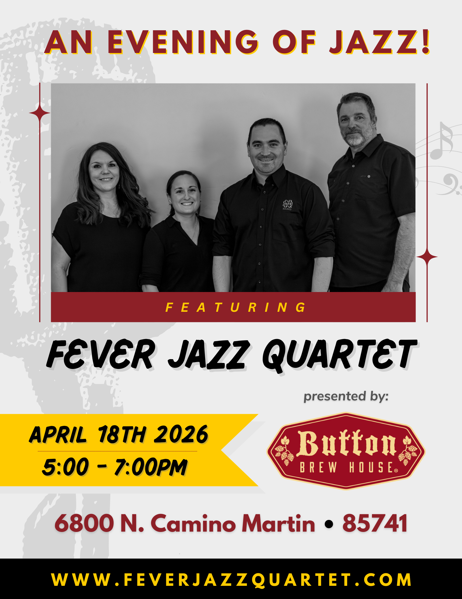 Fever Jazz Quartet at Button Brew House April 18th Poster