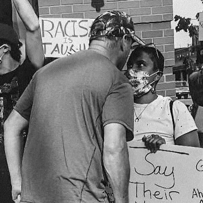 This is America, 2020. 
June 3, 2020  Whitefish, Montana, 27 year old Samantha Francine protesting the murder of #georgefloyd is confronted by a large white man with balled fists, shouting, &quot;Black Lives Matter? Fuck you! Fuck you! Fuck you!&quot