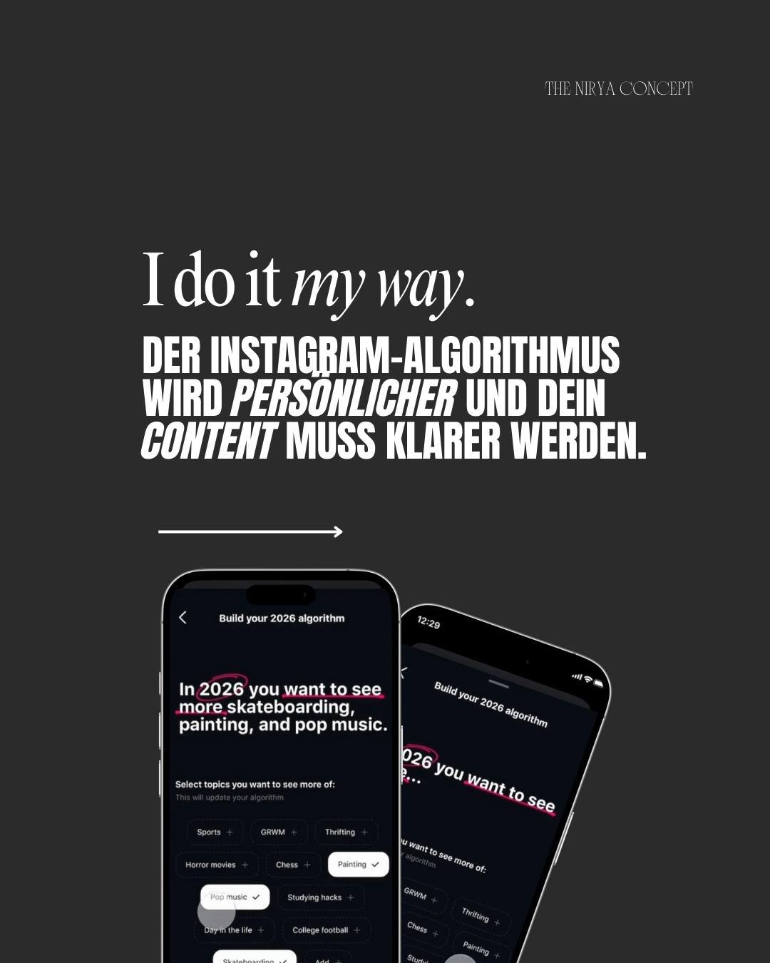 &bdquo;I do it my way.&ldquo;
Oder anders gesagt: Your Algorithm is coming.

Adam Mosseri hat diese Funktion bereits 2025 angek&uuml;ndigt.
Die ersten Tests liefen schon seit Ende Oktober  und jetzt wird das Feature schrittweise f&uuml;r englischspra