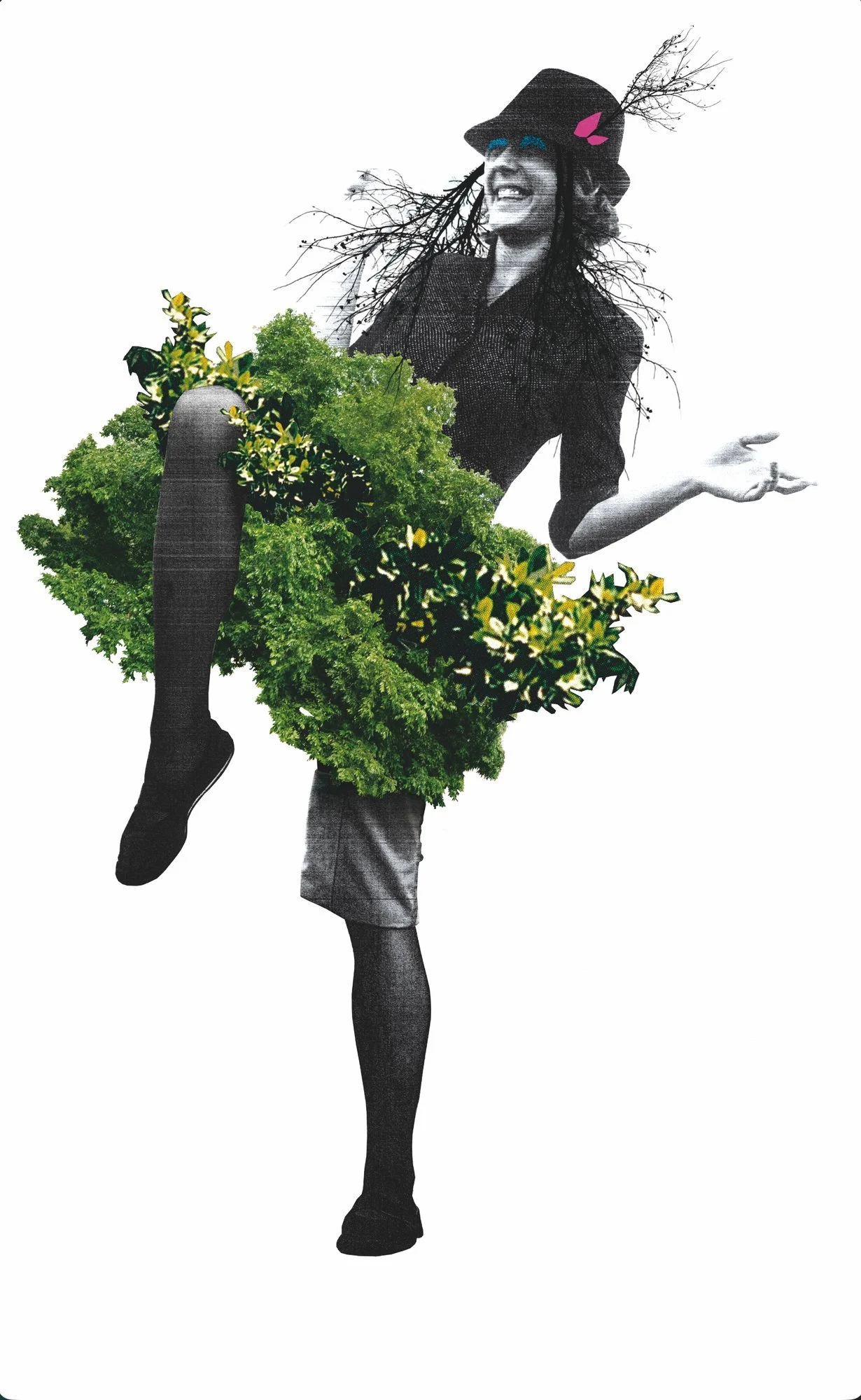 Botanical character illustration by Darren Henderson for Moonlight Cinema — photocopied texture and portrait photography