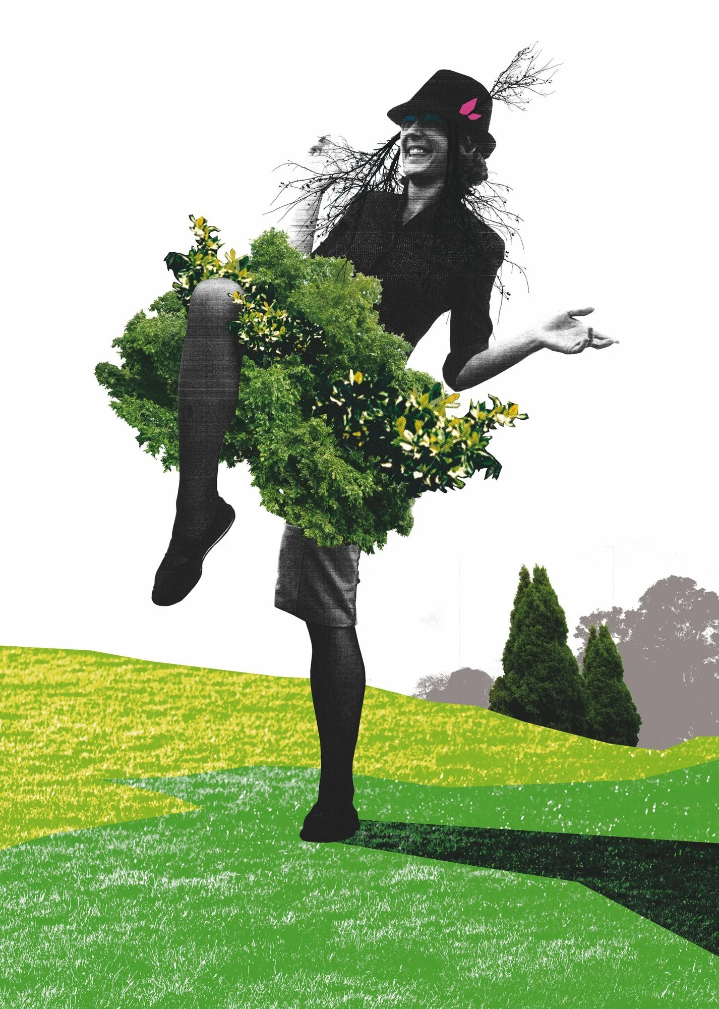 Botanical character illustration by Darren Henderson for Moonlight Cinema — photocopied texture and portrait photography